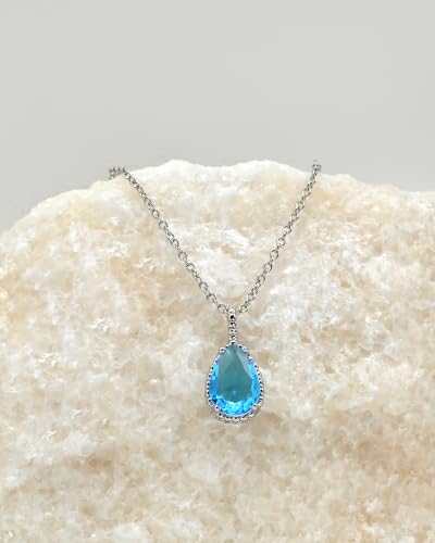 Thumbnail 6 de Weviway Sterling Silver Teardrop Aquamarine Birthstone Necklace (43 cm)