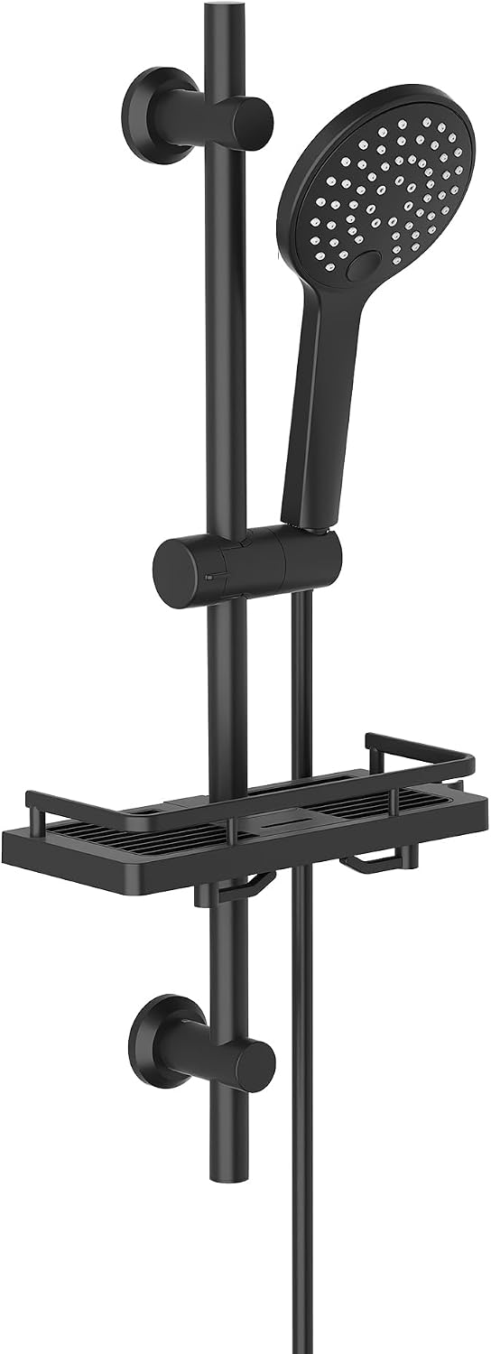Detalle de Görbach Asta Doccia Nera 70 cm – Colonna Doccia INOX a Parete con Doccetta a 3 Getti e Mensola XXL