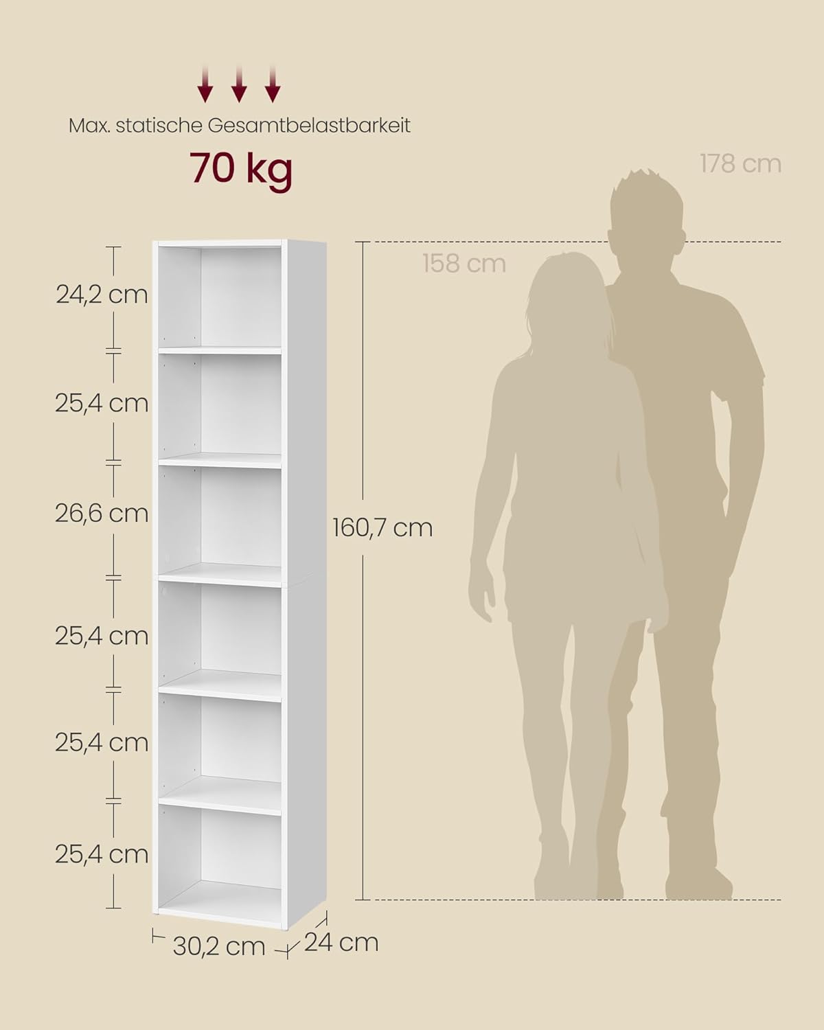 Thumbnail 2 de VASAGLE Custos Kollektion Bücherregal LBC411W01 – offenes 6‑stufiges Regal mit verstellbaren Einlegeböden