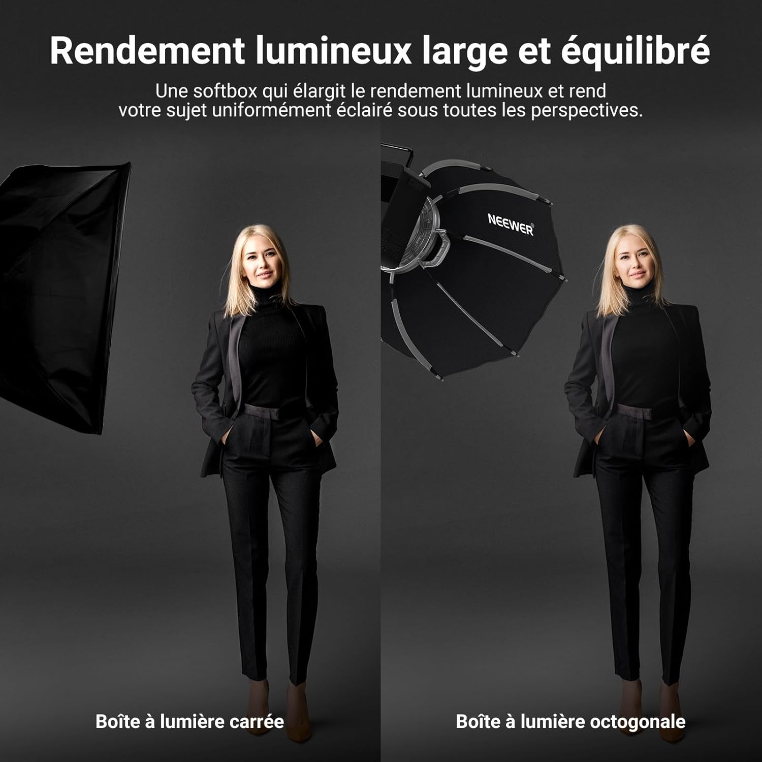 Detalle de NEEWER Basics Boîte à lumière octogonale avec support Bowens (17,7 pouces) et kit de grille