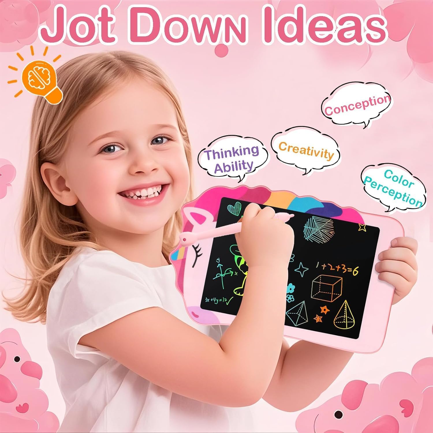Detalle 2 de Decute KM806 LCD Writing Tablets, 8.5-Inch Unicorn 2-Pack in Pink and Purple