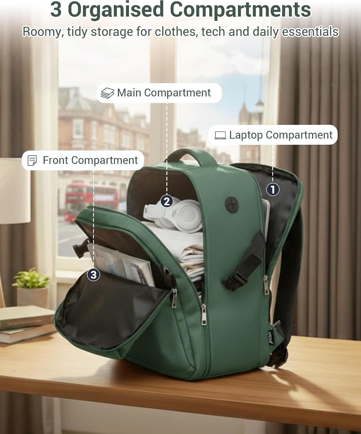 Detalle 2 de Kono for Ryanair Cabin Bag 40x30x20: 24L Underseat Travel Backpack with 15.6" Laptop Compartment
