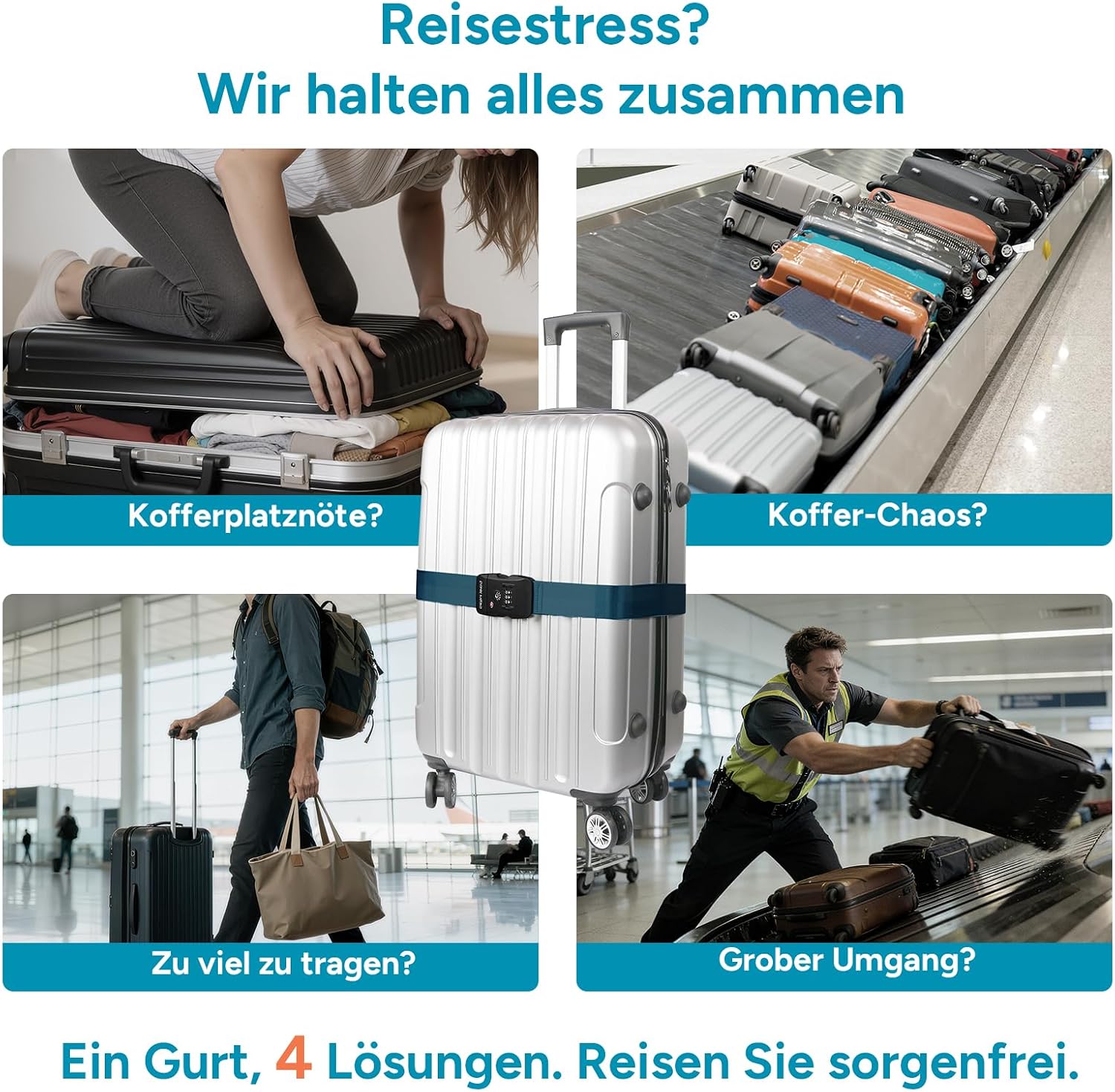 Detalle de travel inspira TSA-Koffergurt mit Zahlenschloss, verstellbar bis 200 cm (für 20–32" Koffer), dunkelblau