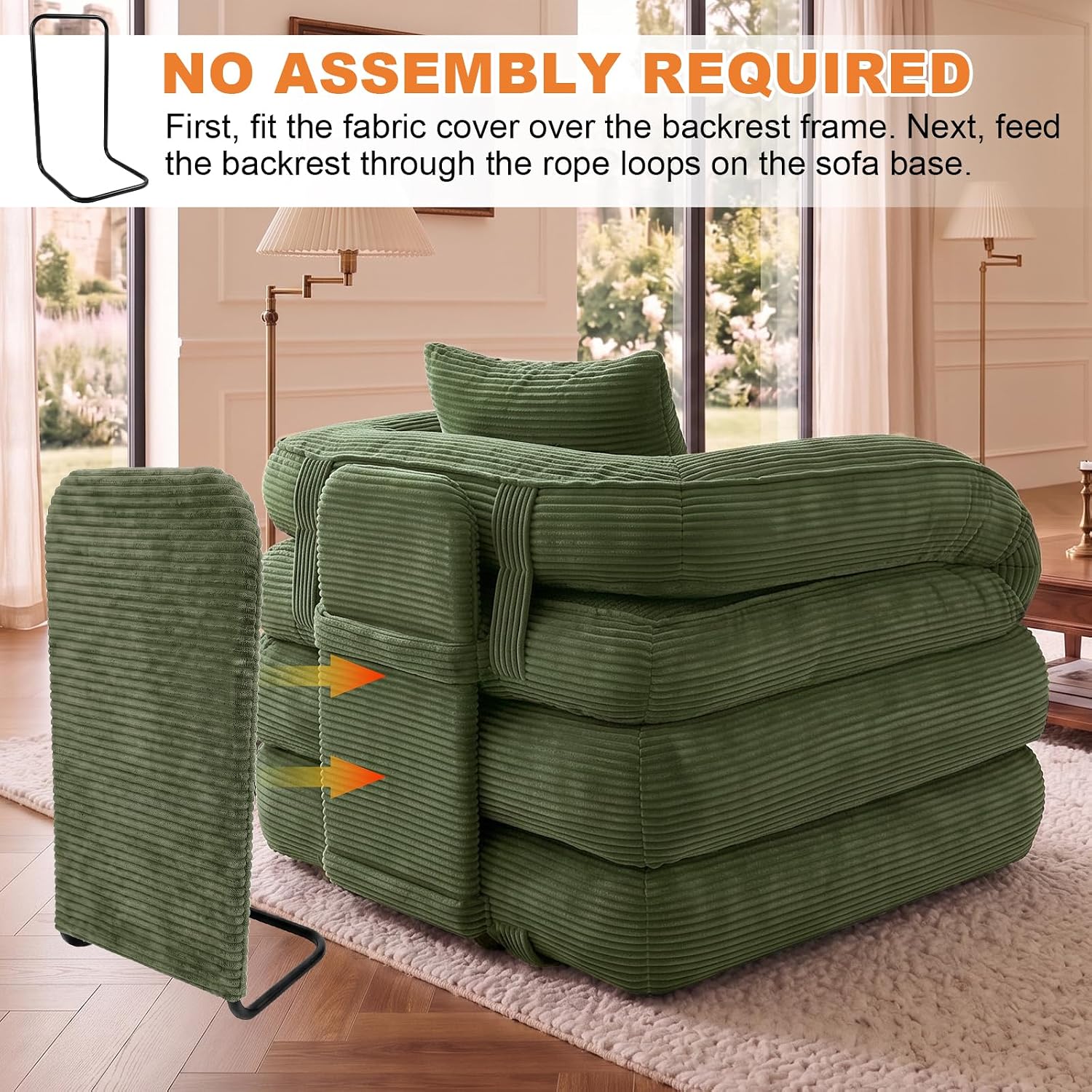 Detalle 2 de CUBIOU Y8022-Dark Green Convertible Sofa Bed, Corduroy 3-in-1 Floor Chair