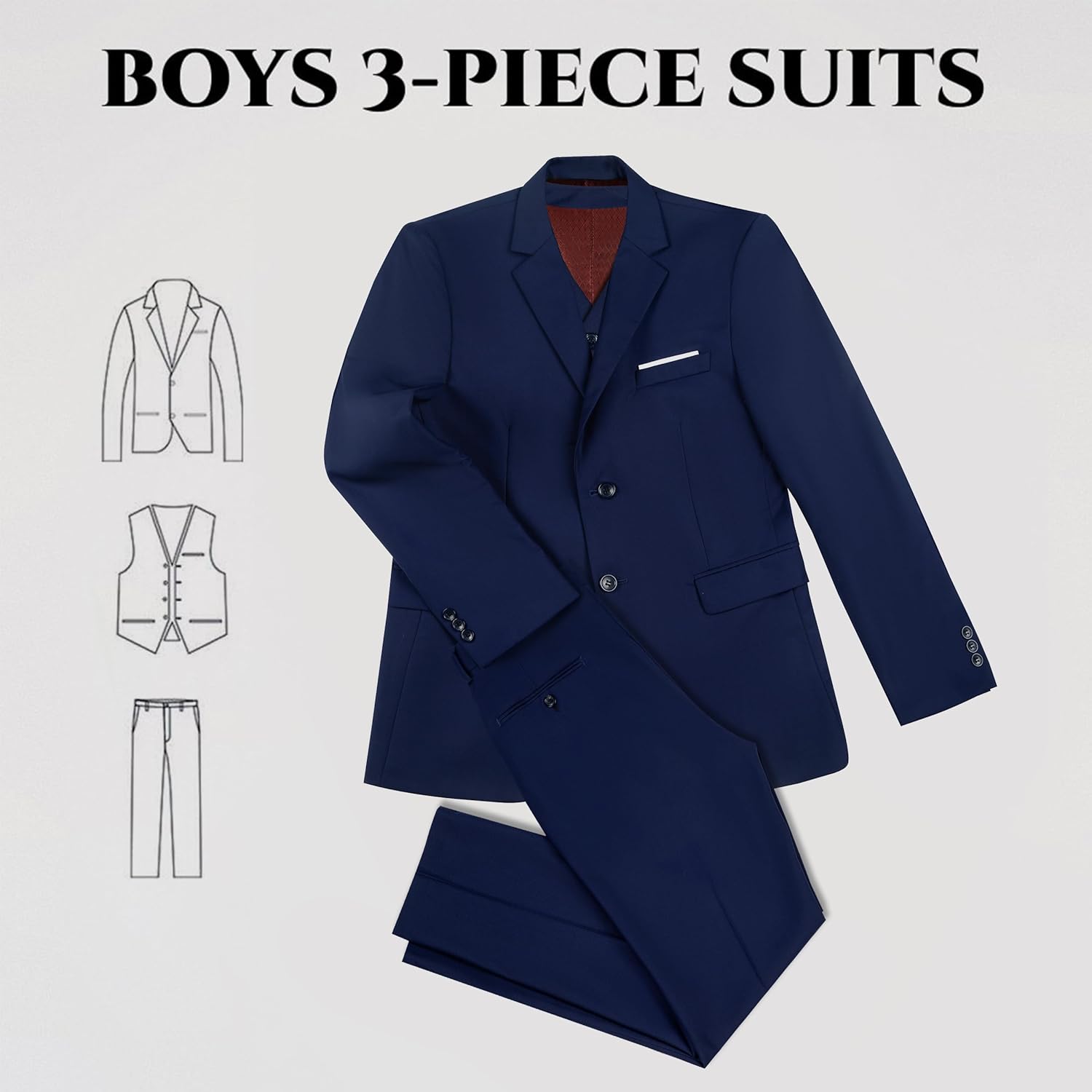 Thumbnail 1 de JPF Boy’s 3-Piece Slim Fit Kids Tuxedo Suit Set (Jacket, Vest, Pants)