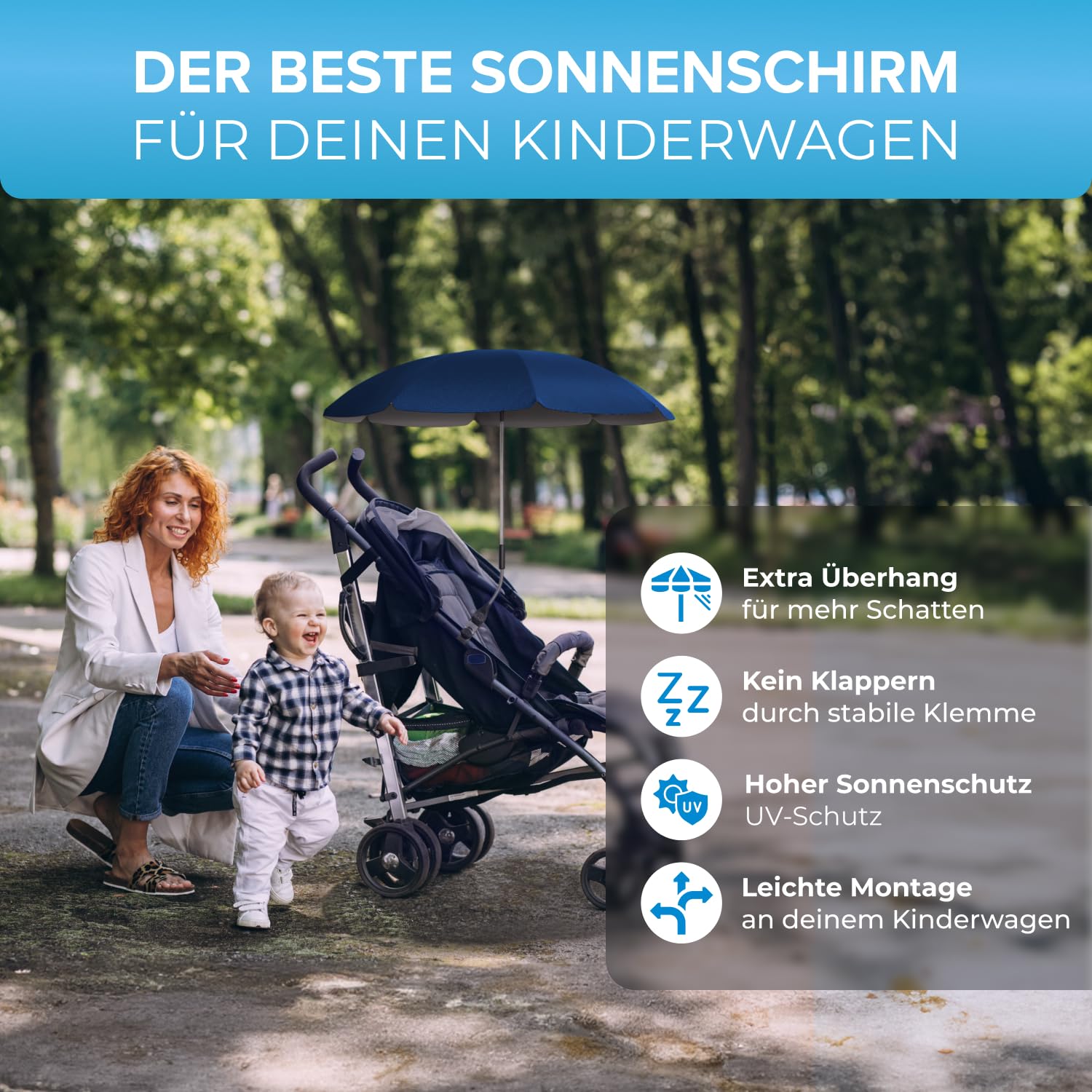Thumbnail 6 de STYNGARD Sonnenschirm für Kinderwagen – UV-Schutz 50+, 70 cm Durchmesser mit Überhang (Modell ROME)