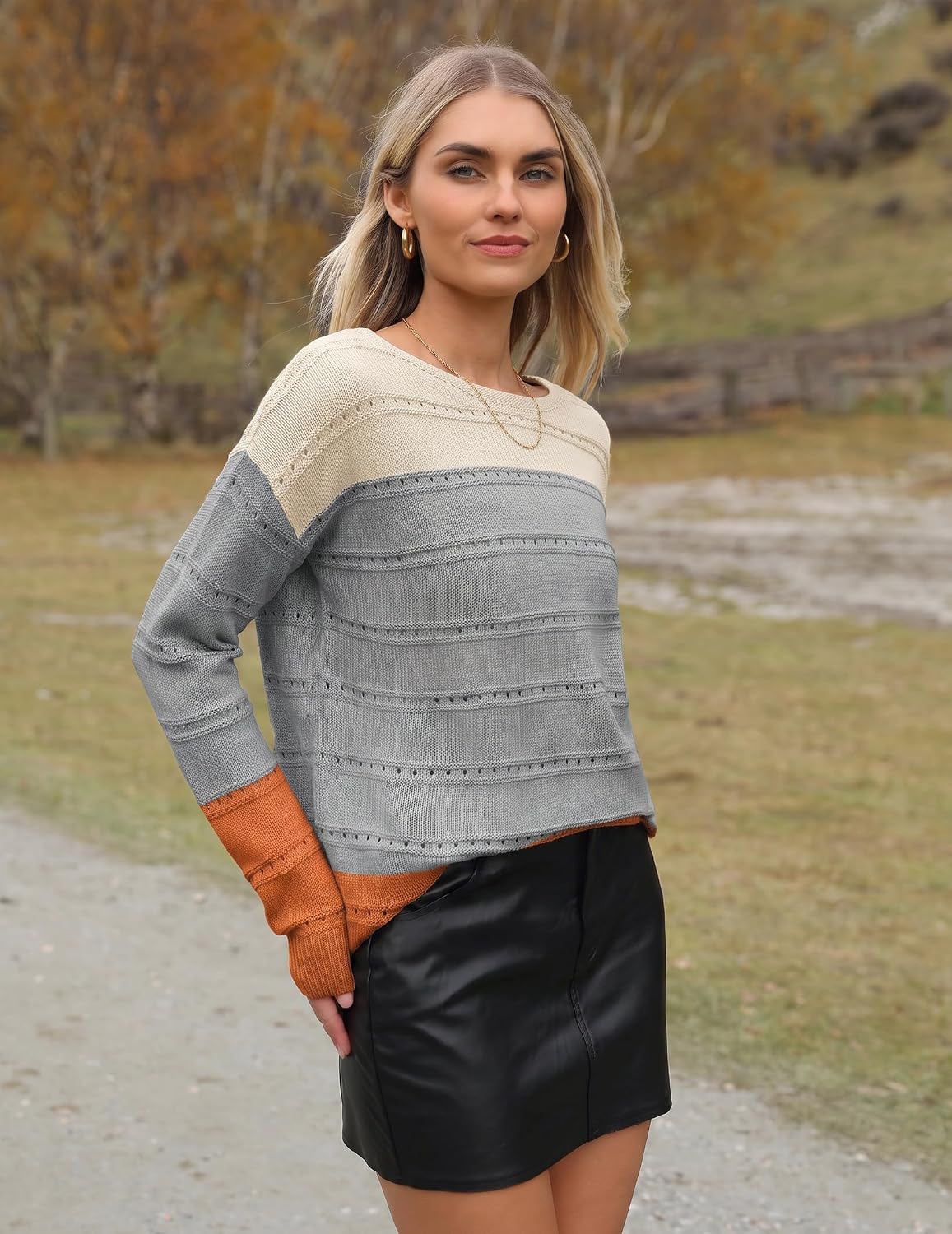 Detalle de Zeagoo Women's Crochet Sweater, Viscose Blend