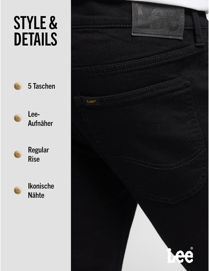 Detalle de Lee Herren Jeans Luke (Modell 112119043) – Clean Black, Größe 36, Länge 34