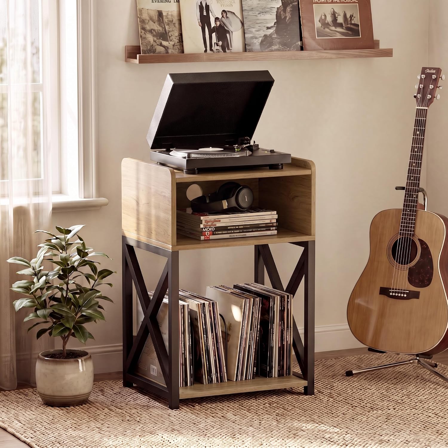 Detalle de MECHYIN Record Player Stand with 3-Tier Storage