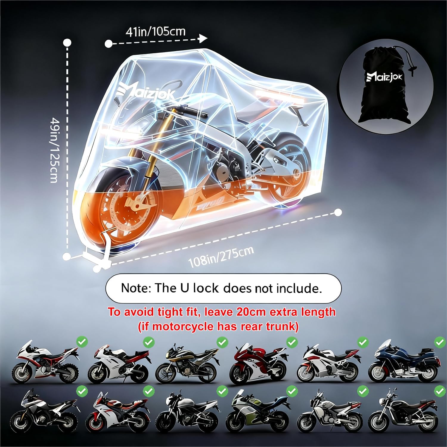 Thumbnail 5 de Maizjok Motorbike Cover Waterproof Outdoor