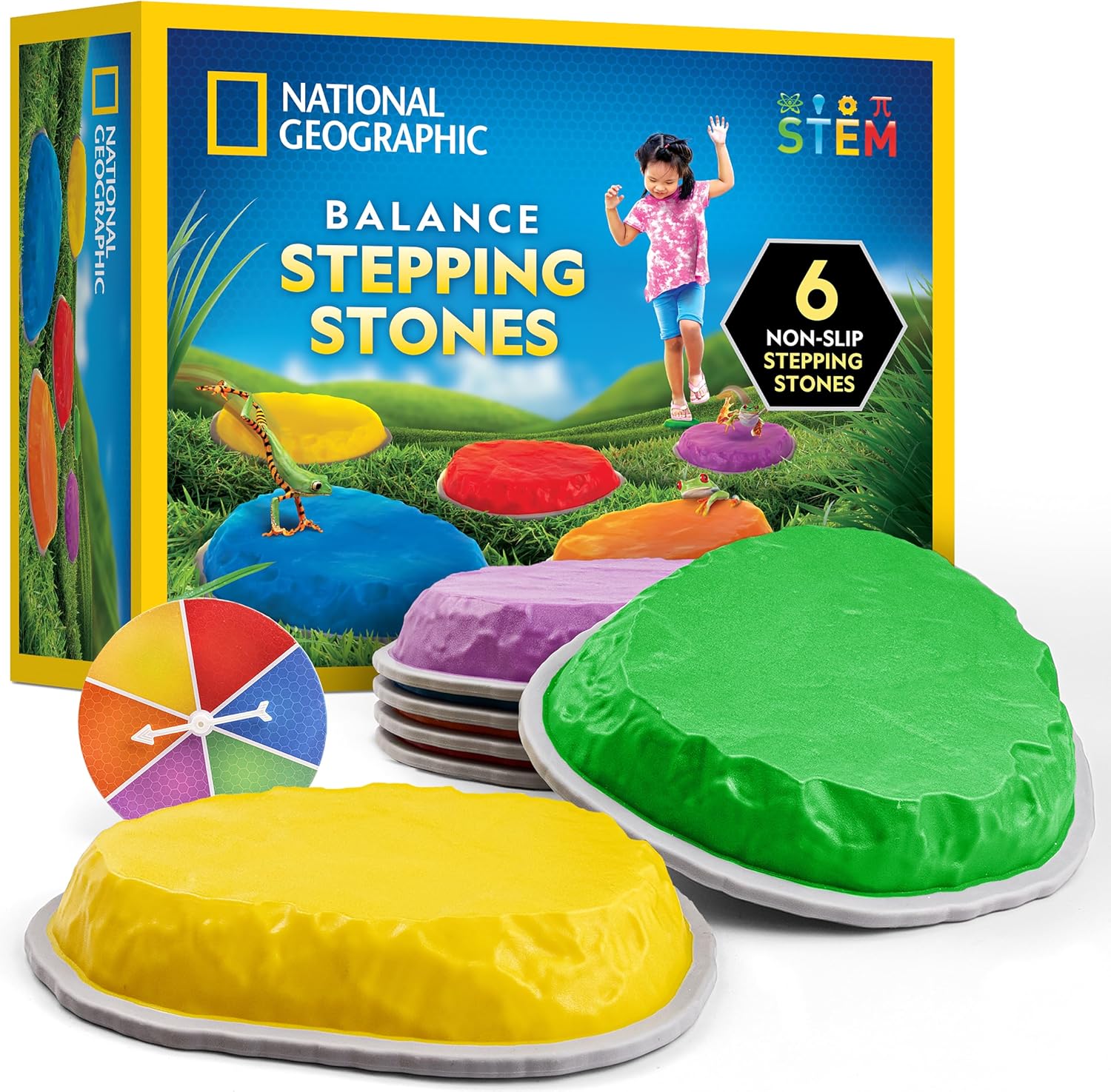 Detalle de National Geographic Stepping Stones for Kids – Durable, Non-Slip Balance Stones with Spinner