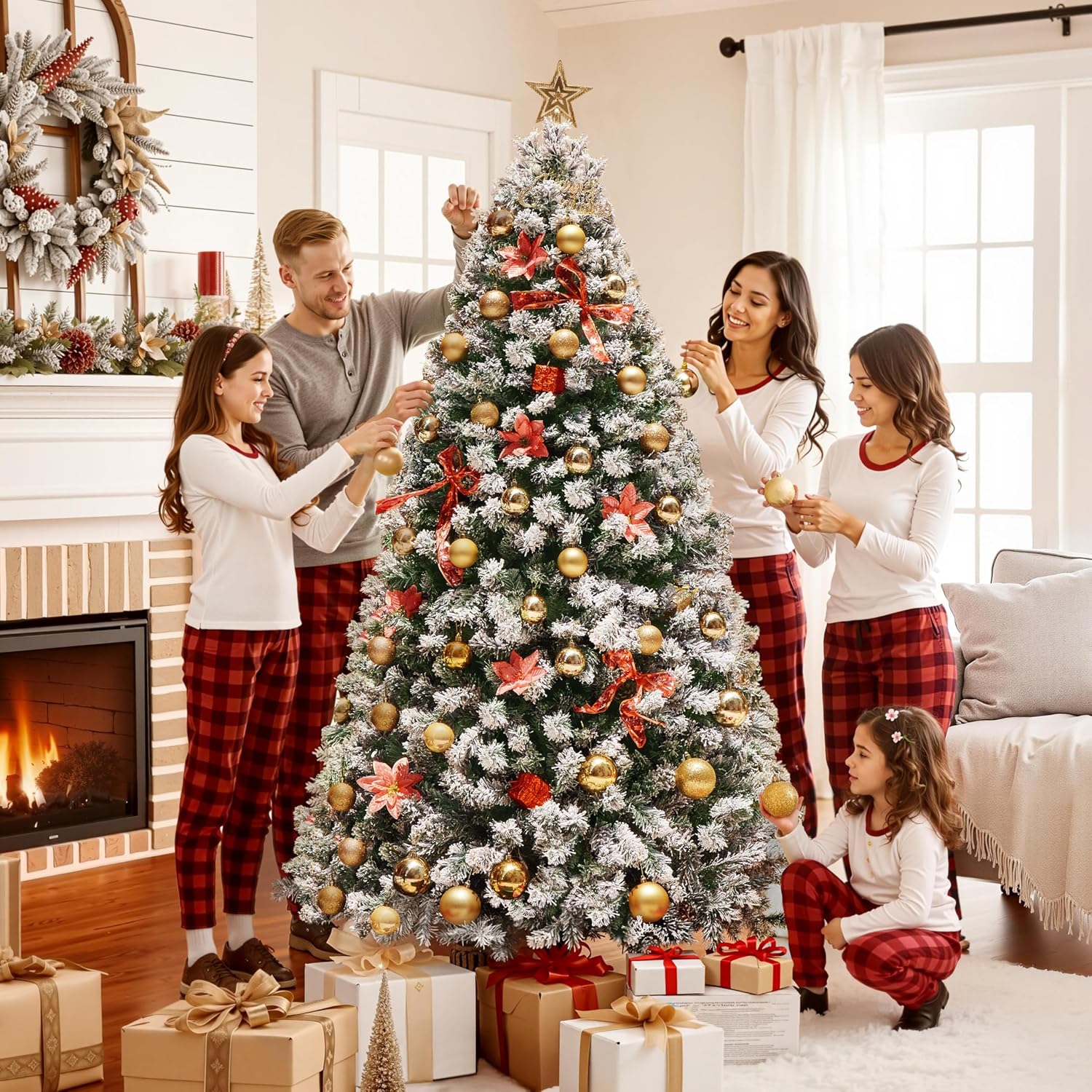 Detalle 2 de Yaheetech HWOA-100/2FR(0.2A) Snow-Flocked Pre-Lit Christmas Tree, 250 Lights