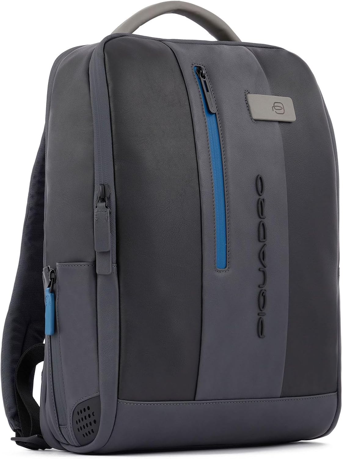 Detalle 2 de PIQUADRO Zaino Porta PC 15,6" – Compatto e Professionale, Pelle Premium, Nero Grigio