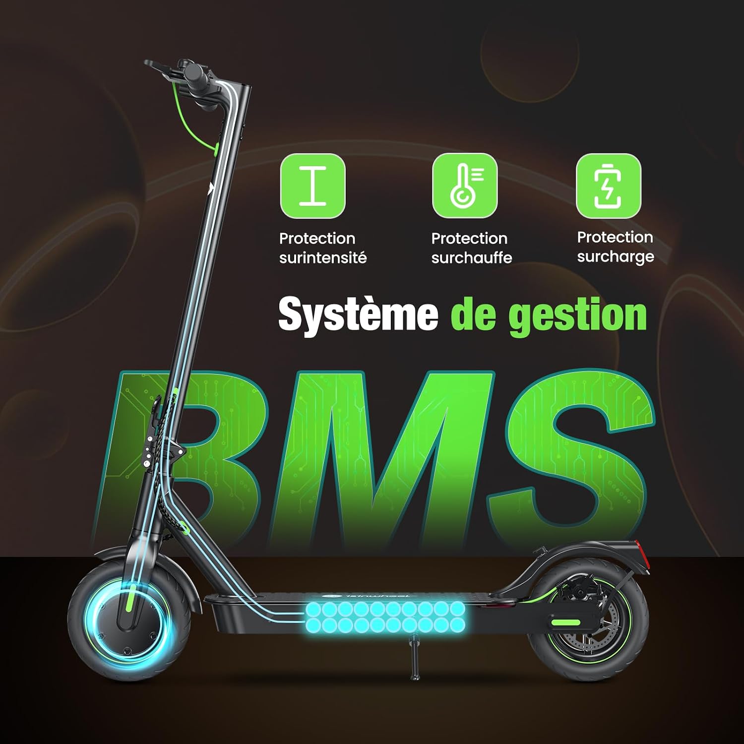 Detalle de isinwheel S9Pro trottinette électrique adulte pliable 350W, autonomie annoncée 30 km
