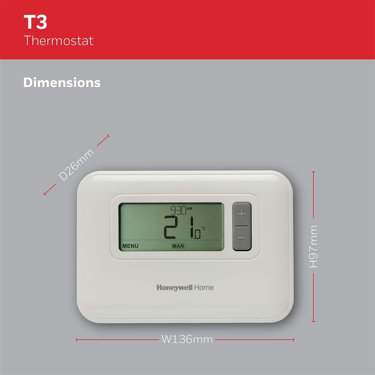 Detalle de Cronotermostato T3C110AEU Settimanale Cablato T3 Honeywell Home – Bianco