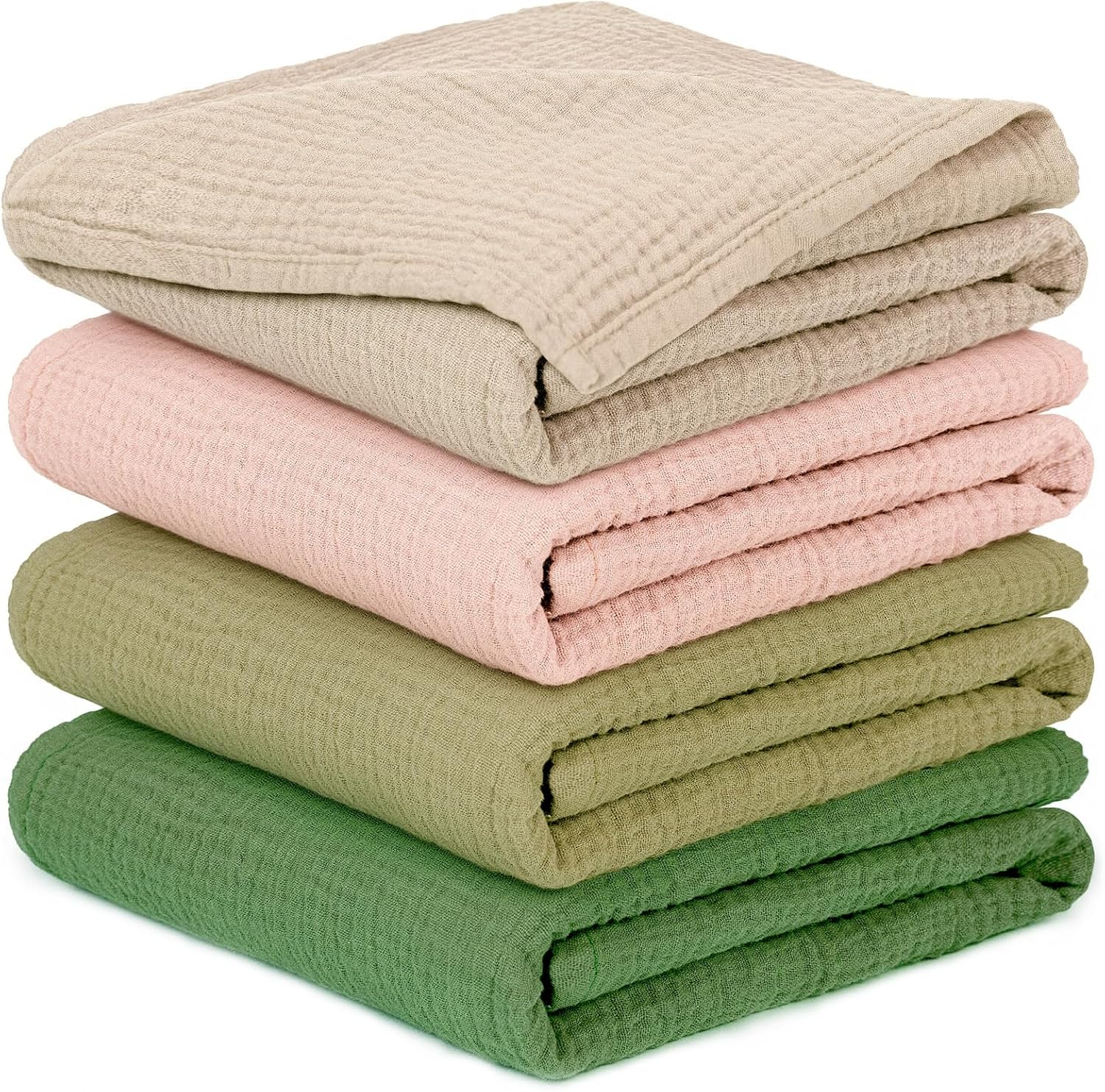 Detalle de Mulltücher Baby 4er-Set aus Baumwoll-Musselin (60x60 cm) in Rosa & Grün – weich, atmungsaktiv und saugfähig