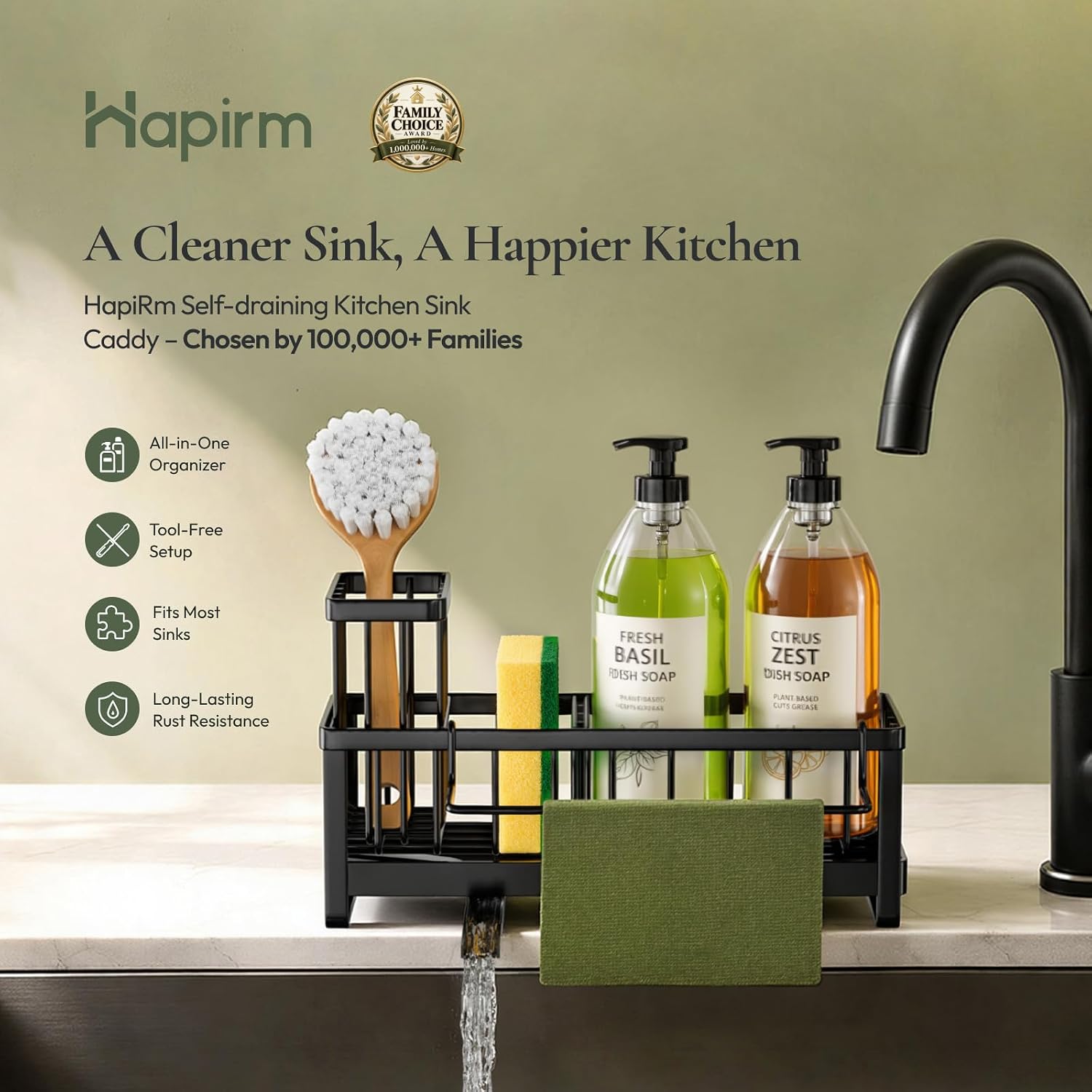 Detalle 2 de HapiRm ZWJ142-B Stainless Steel Sink Caddy with Rotating Drainage