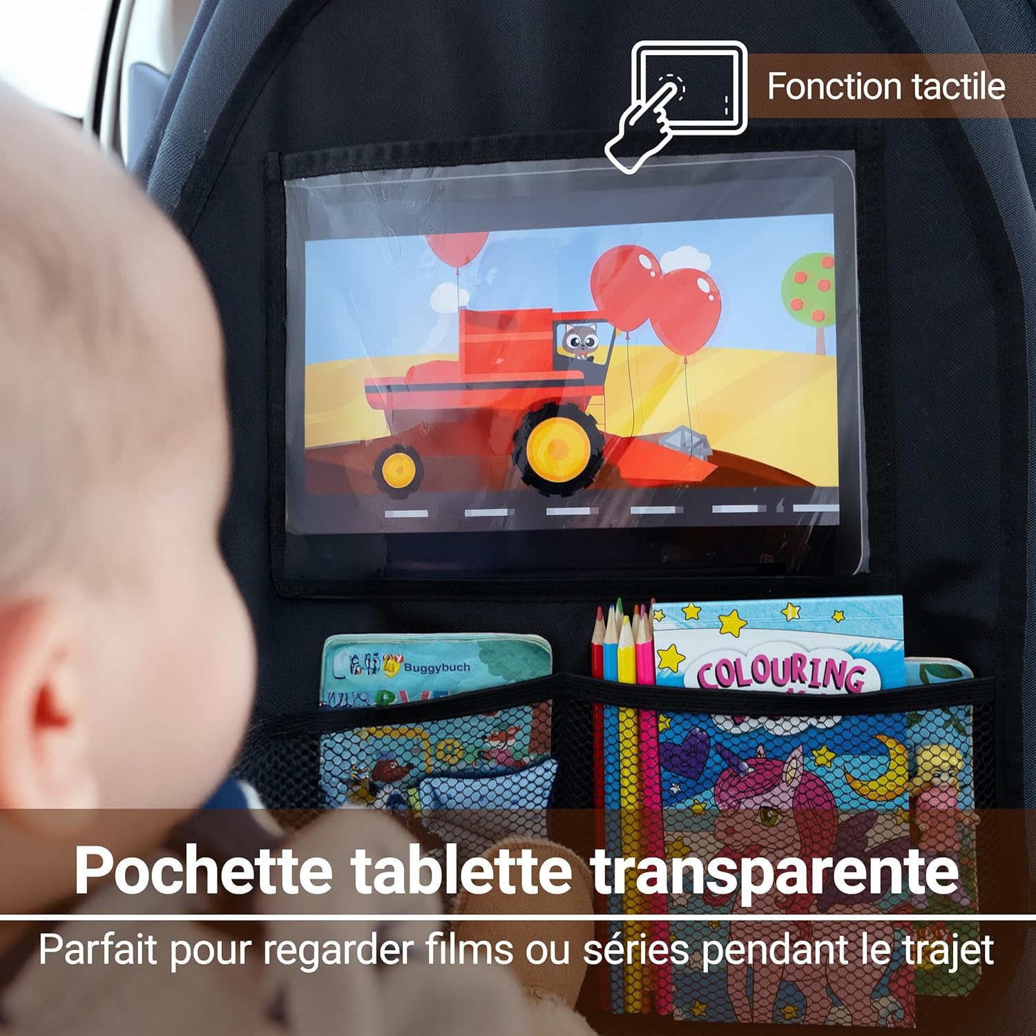 Thumbnail 4 de Zamboo Organisateur Voiture Enfant avec pochette tablette (jusqu’à 11") pour protéger le dossier et ranger | Noir