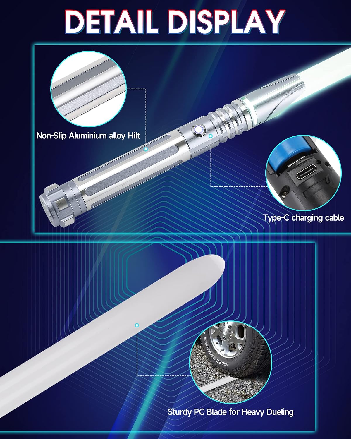 Detalle de ANASABER Dueling Lightsaber S9 Grey with Motion Control — 12 Colours, 16 Sound Fonts, Aluminium Hilt