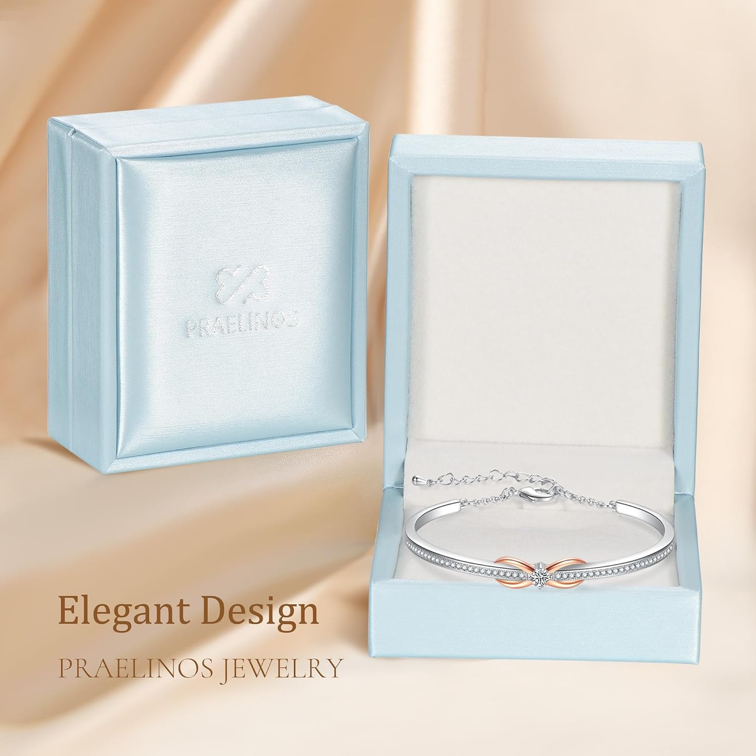 Detalle de Praelinos Bracelet Femme Infini – Plaqué or blanc 18K et or rose, réglable