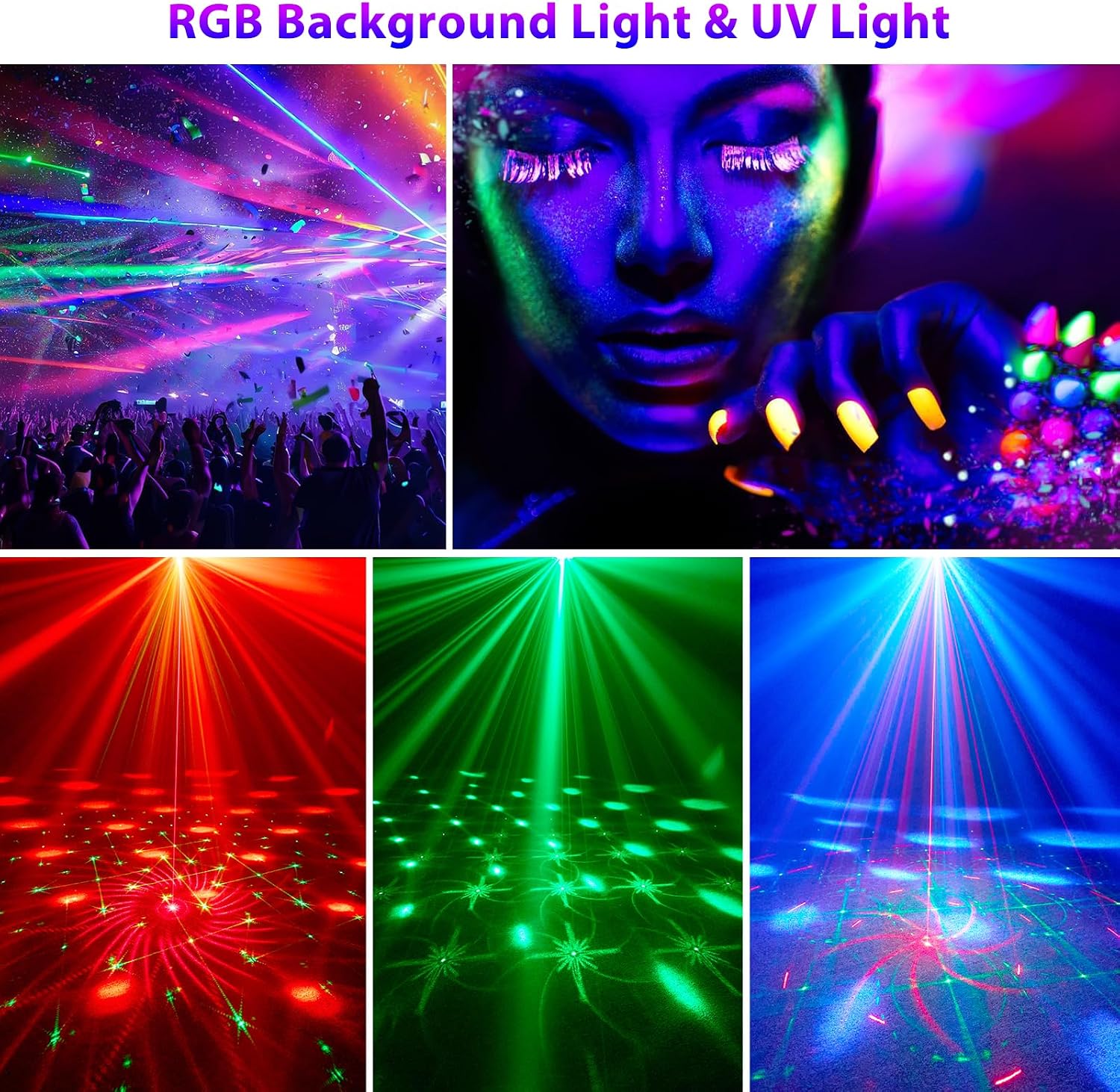 Detalle 2 de Hjh 4-in-1 Discokugel mit Motor und Licht: 64 Muster, Musikgesteuert, Fernbedienung, RGB UV Stroboskop