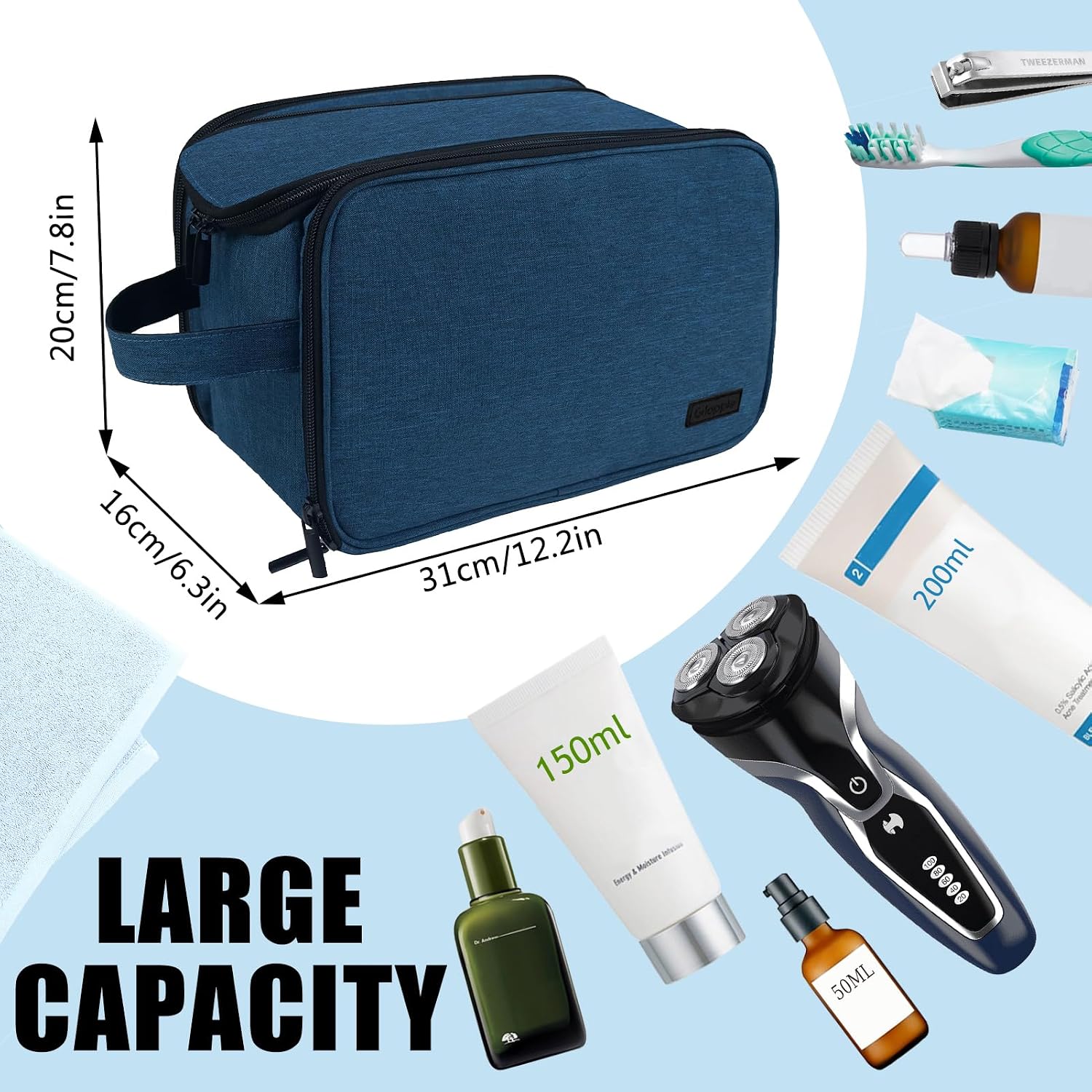 Detalle 2 de Gloppie Toiletry Bag Large Washbag for Travel Blue