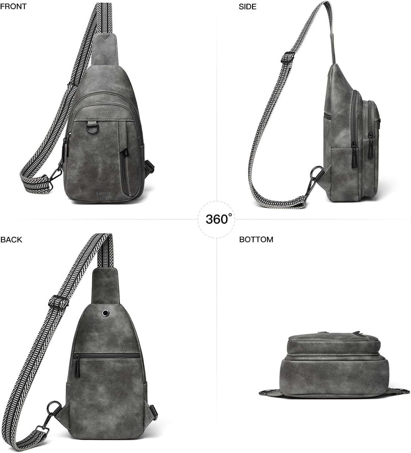 Thumbnail 6 de LATMAP 7L sling bag for women – grey crossbody chest pack with anti-theft zip
