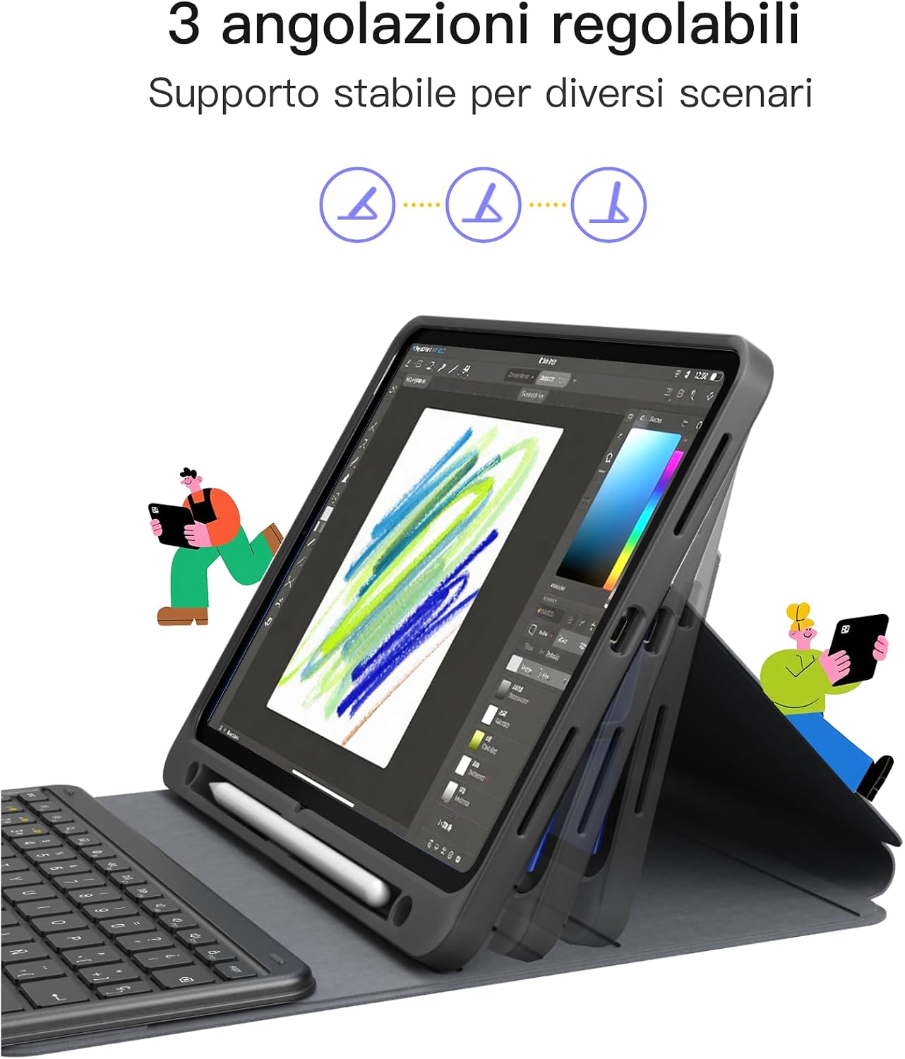 Detalle de Inateck Cover iPad con Tastiera e Trackpad: compatibilità estesa e comodità in un unico accessorio