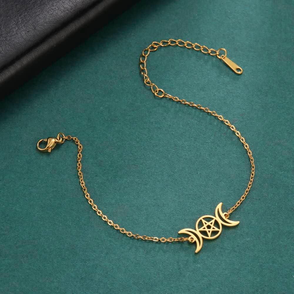 Detalle de EUEAVAN Dreifach Mond Göttin Pentagramm Armband – Edelstahl, verstellbar