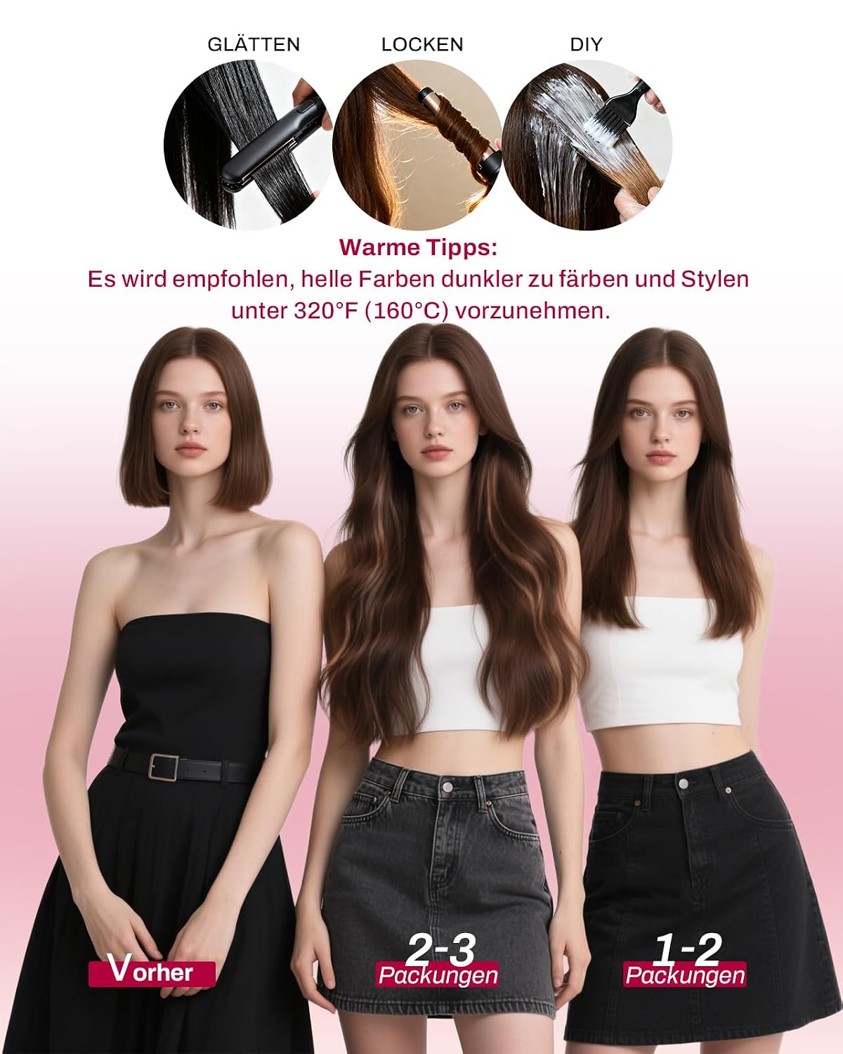 Detalle de Moresoo Clip-in Echthaar Extensions: Wurzelbraun zu Hellbraun mit Platinblond, 50 cm – 5 Stück, 80 g