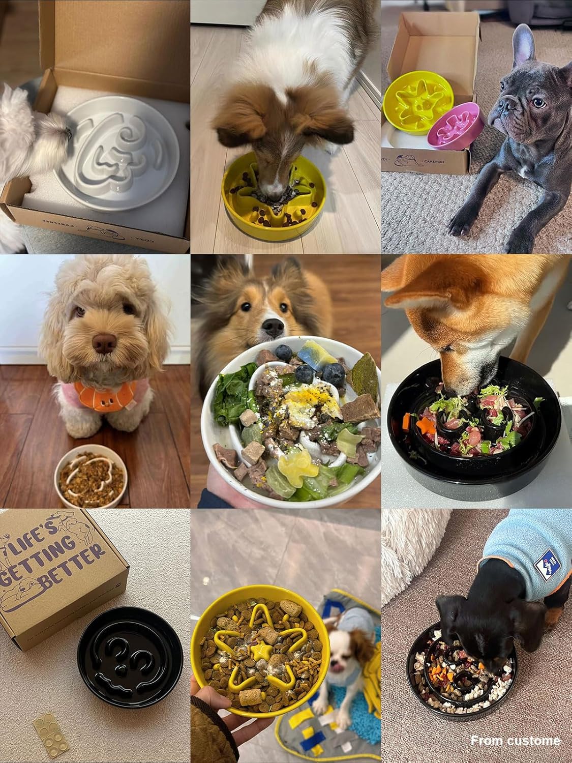 Thumbnail 1 de LE TAUCI Keramik-Hundenapf für langsames Fressen (Slow Food) mit Rillen & Labyrinthmuster, 350 ml, Sterngelb