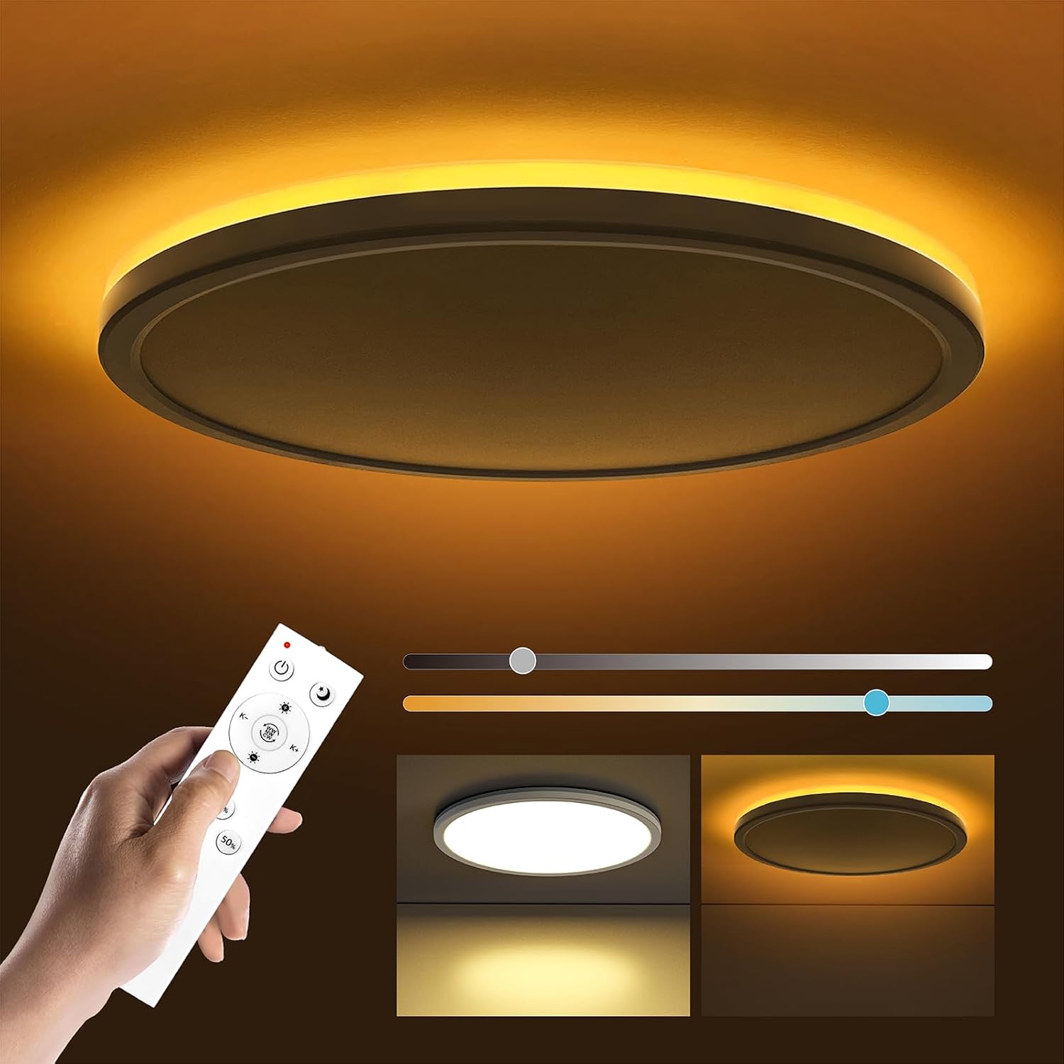 Detalle de Matane LS-CL-G2-24W-Dim-YKBK/N led-plafondlamp, dimbaar met afstandsbediening en nachtlicht
