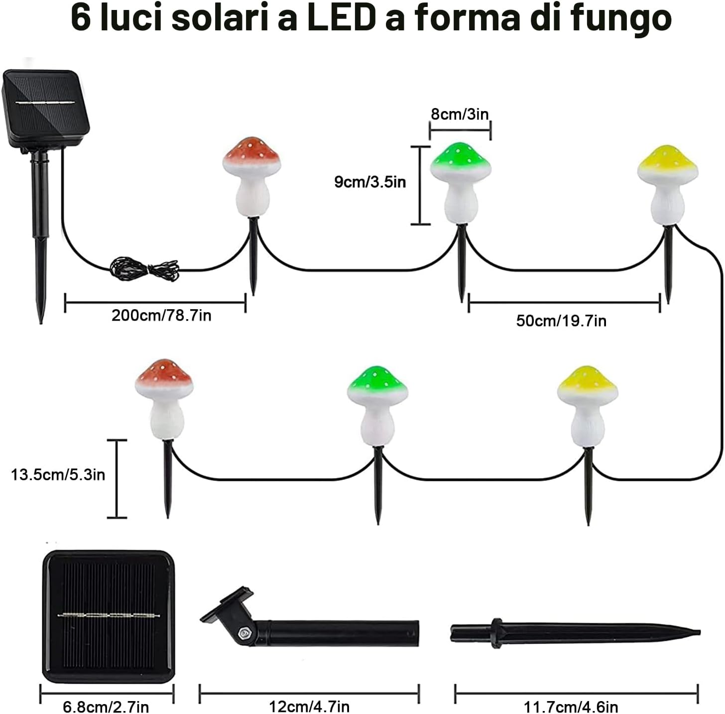 Thumbnail 3 de Joycome: Ornamenti solari da giardino a forma di fungo con 6 LED, impermeabili IP65 per esterni