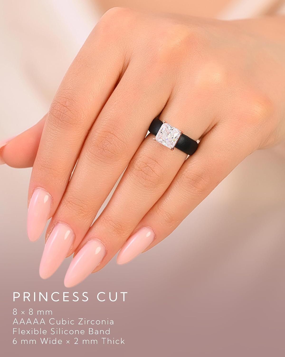 Detalle de Rinfit Silicone Ring with 8×8 mm Princess-Cut CZ