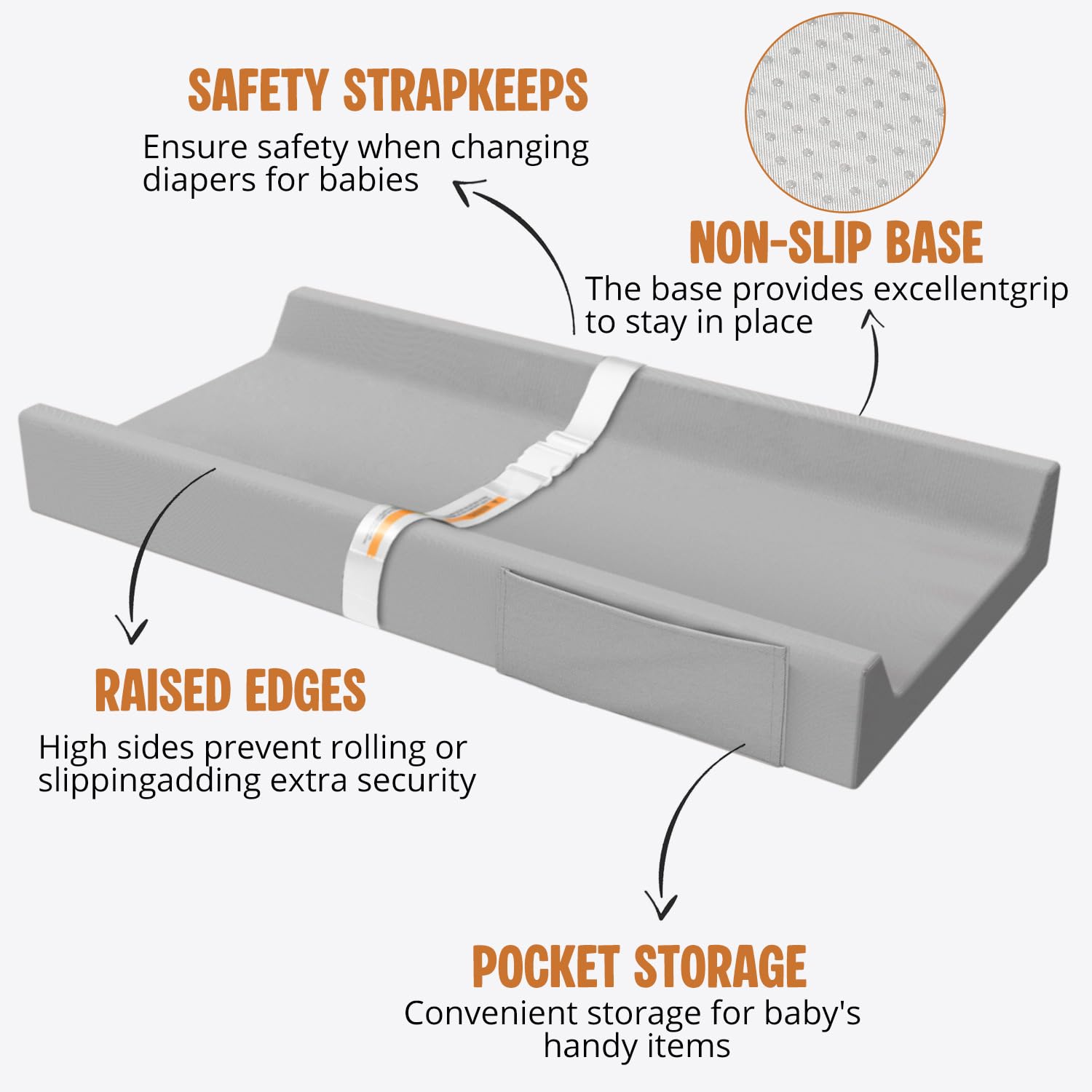 Detalle 2 de JVEOO Vegan Leather Baby Changing Pad, Waterproof, Wipeable, with Safety Belt