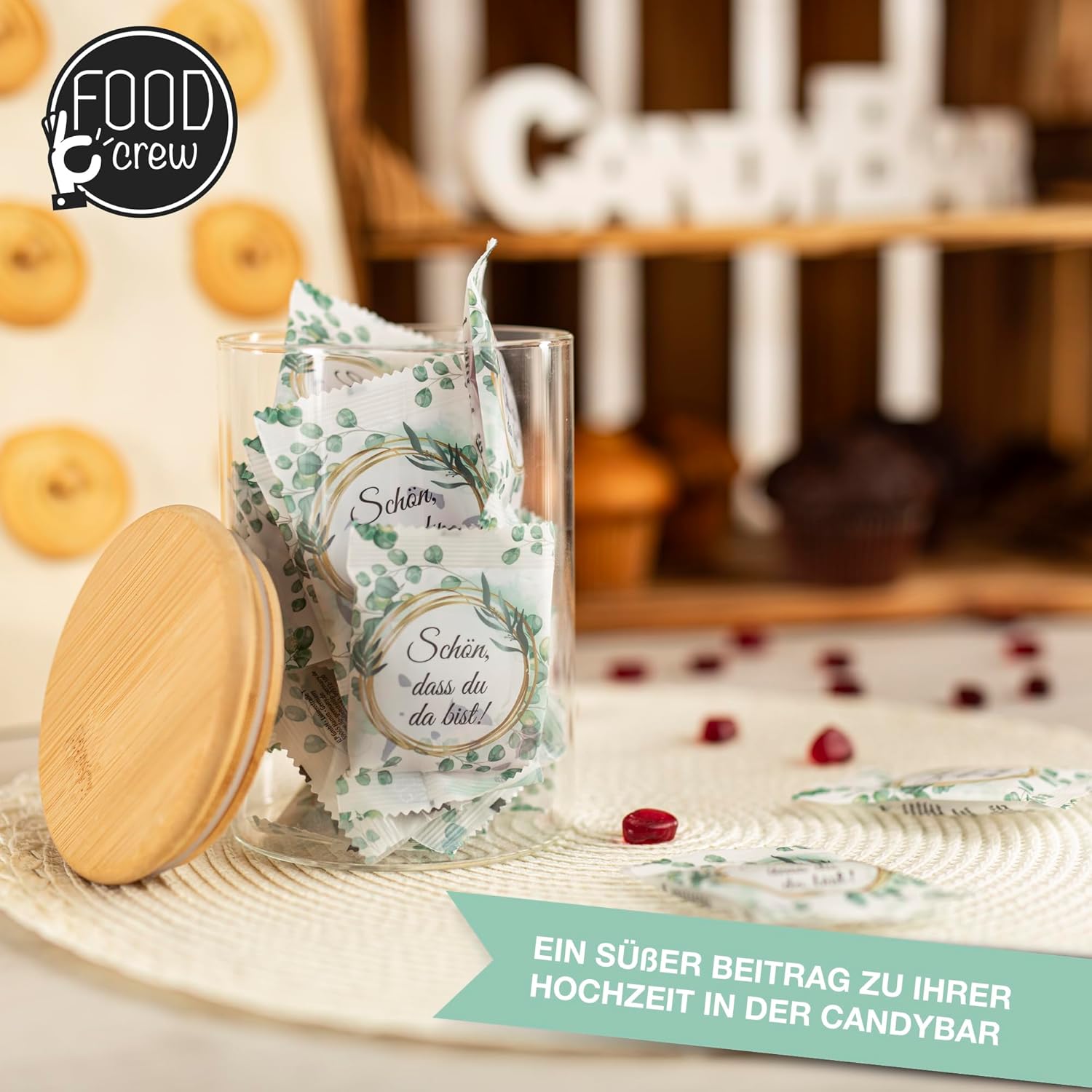 Thumbnail 4 de FOOD crew Fruchtgummi Herzen „Schön, dass du da bist“ als Hochzeits-Gastgeschenk (25 x 10 g)
