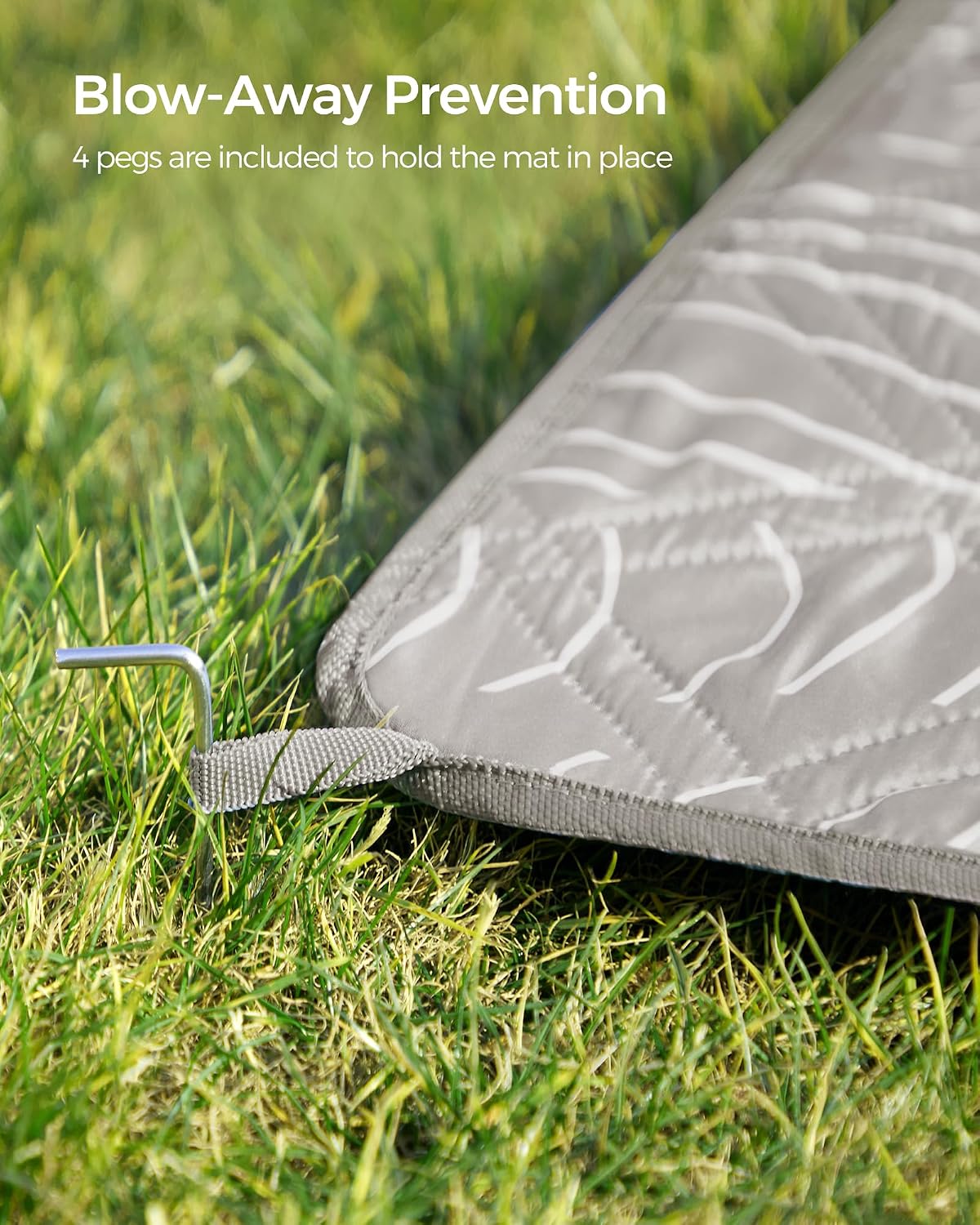 Detalle de SONGMICS Picnic Blanket 300 x 200 cm with Ground Pegs – Leaf Pattern in Khaki