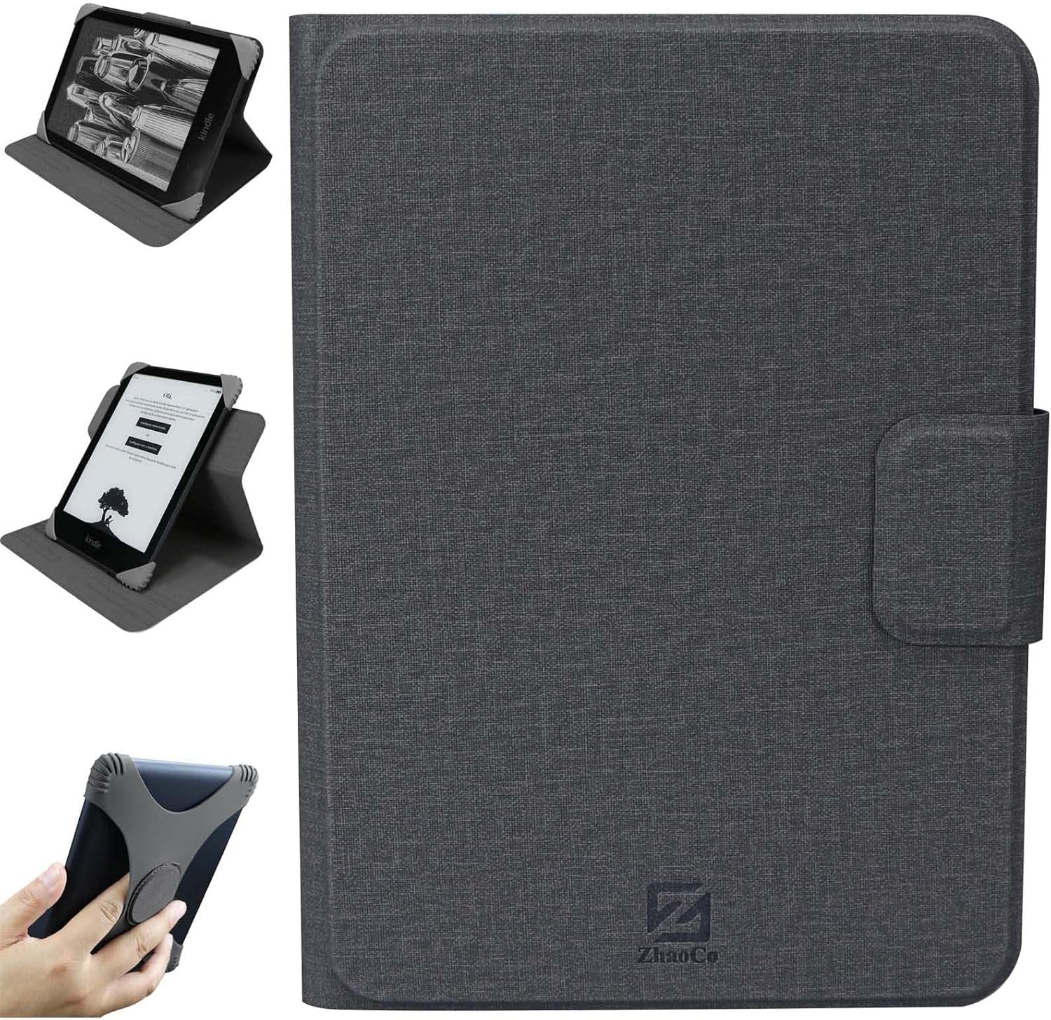 Detalle de ZhaoCo DDC-ECR68-GY – szare obrotowe etui do Kindle z zamknięciem magnetycznym