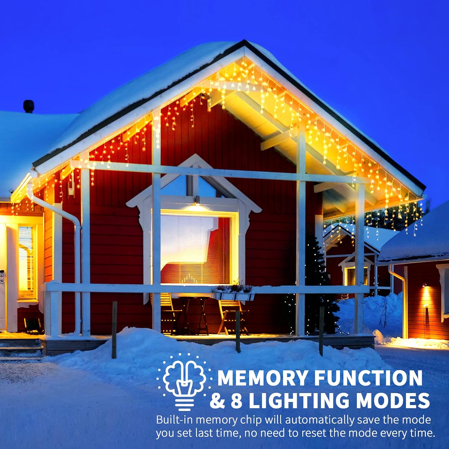 Detalle de Dalugo Icicle Outdoor Christmas Lights (15m + 10m, 480 warm white LEDs) with memory timer
