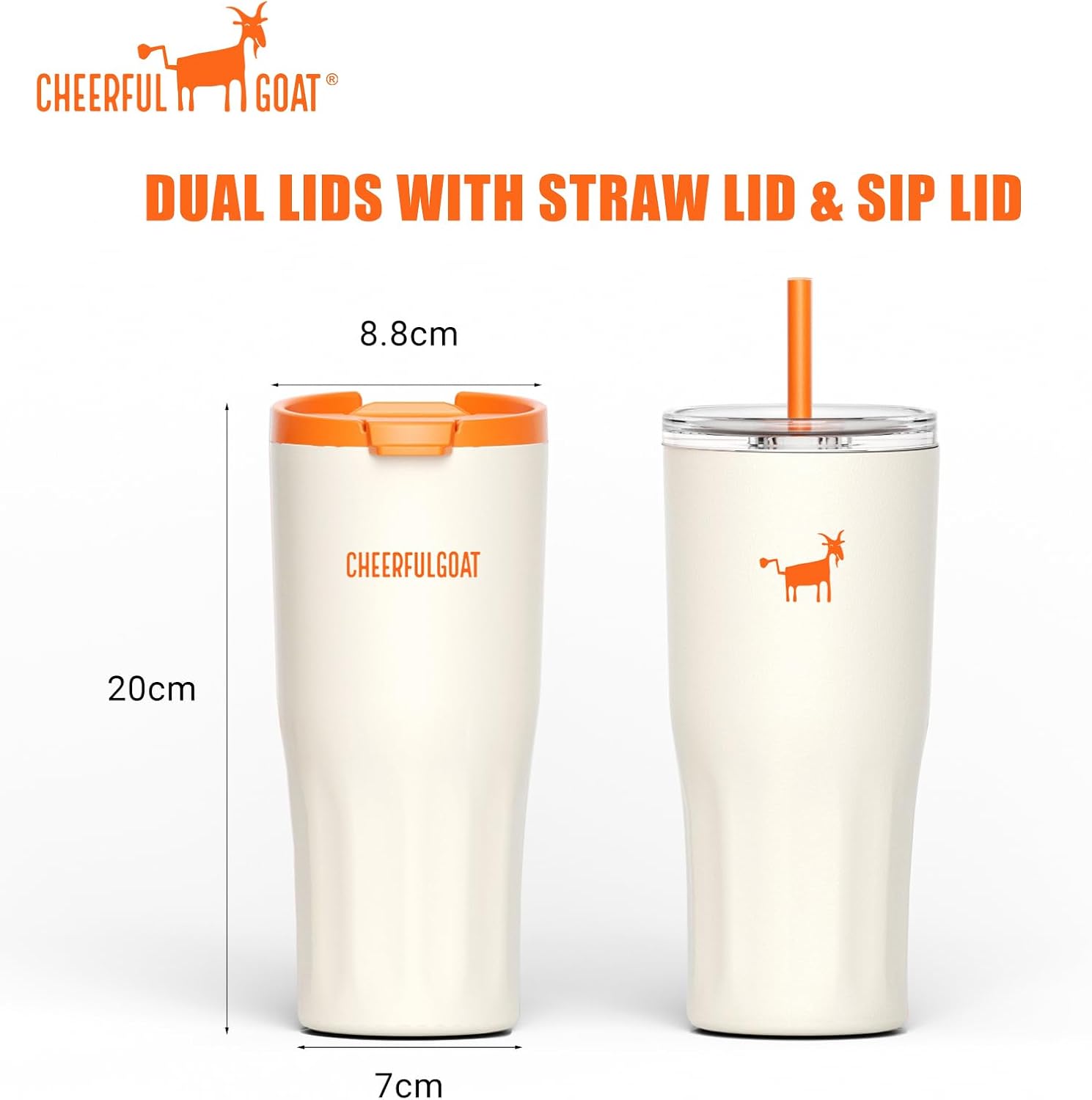 Detalle de CHEERFUL GOAT CFG-Coffee Mug No Handle-21oz Travel Mug, Ceramic Liner, 600 ml, White