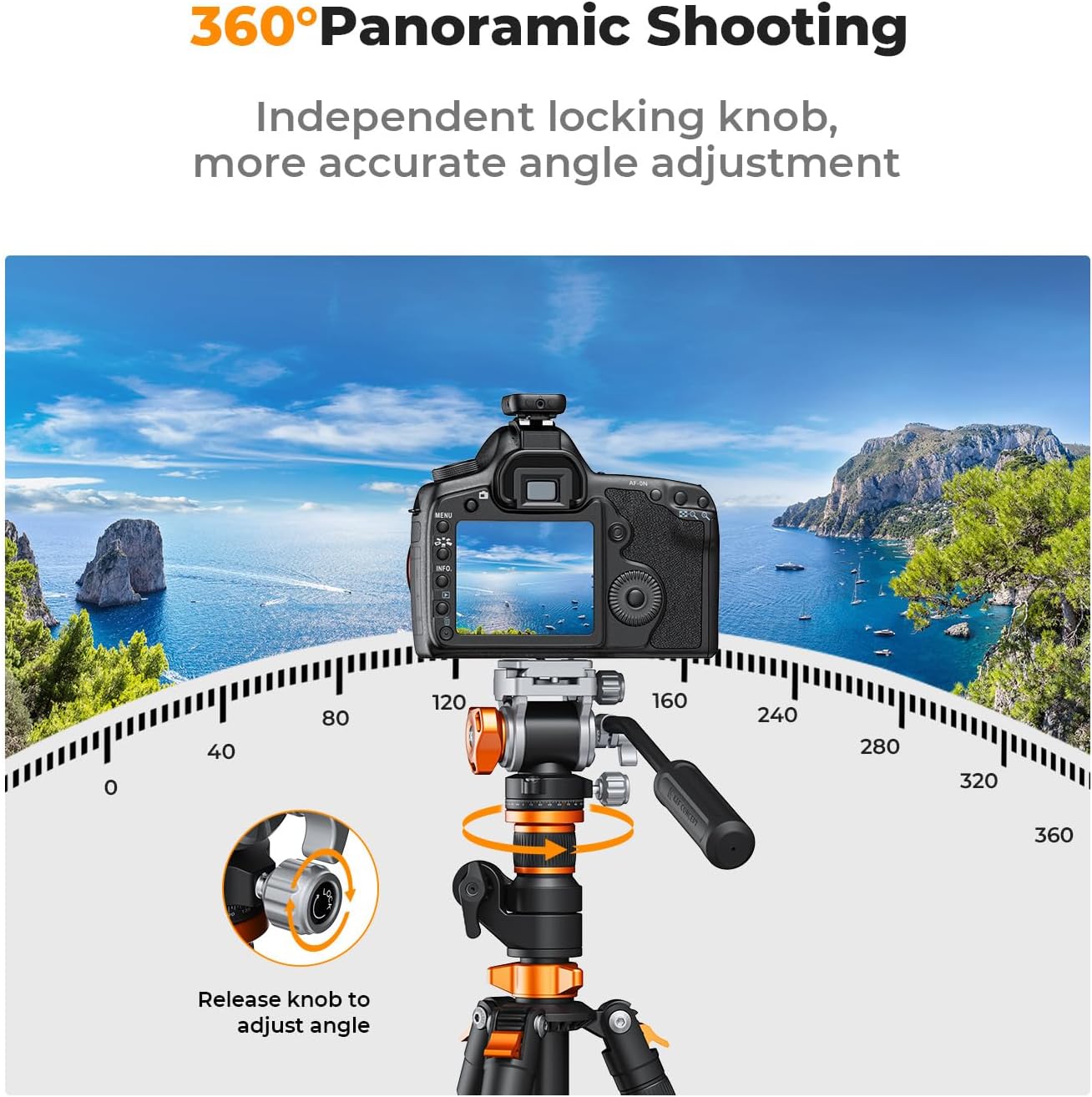 Thumbnail 3 de K&F CONCEPT Tripod Fluid Head with Flexible 360° Pan & ±90° Tilt + Arca-Swiss QR plate