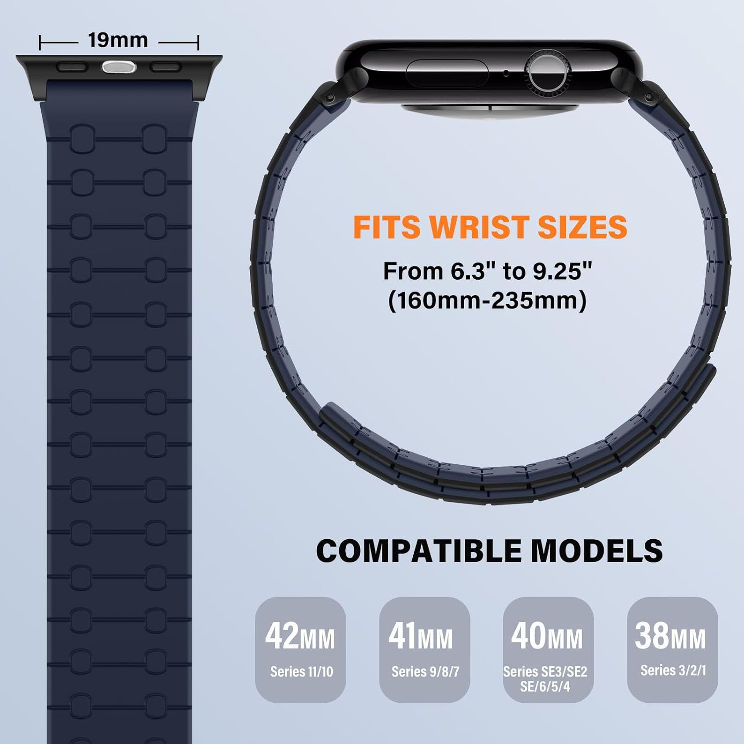 Detalle de Sixmoat Double Sided Wearable Magnetic Strap for Apple Watch 42mm (Series 10/11) – Dark Blue-Black