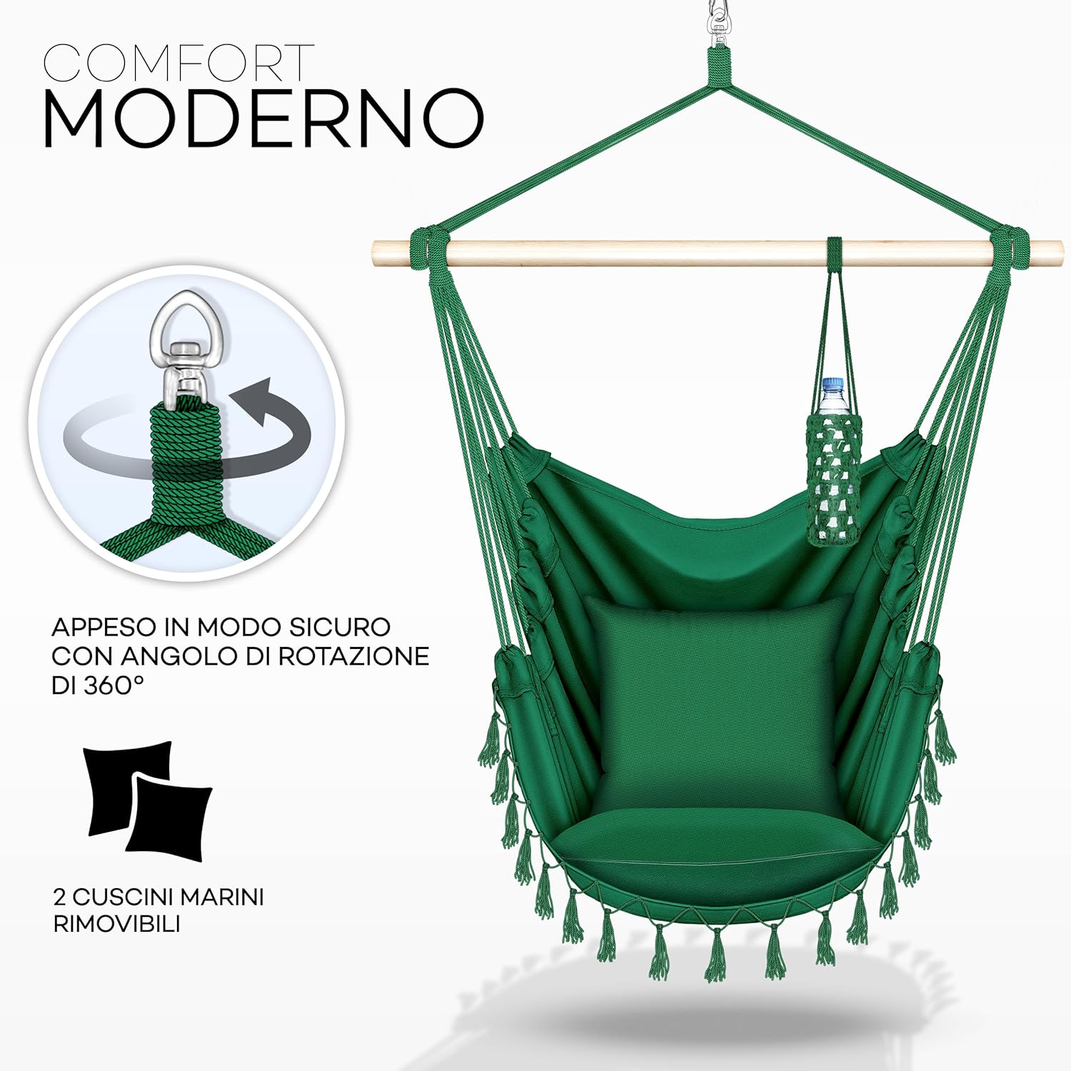 Detalle 2 de Tillvex Poltrona Sospesa 200kg da Appendere con 2 cuscini - Verde