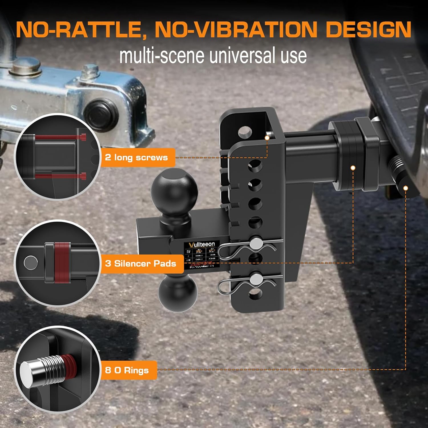 Thumbnail 3 de Vullteeon Adjustable Trailer Hitch (2-inch Receiver, 6-inch Drop/Rise) with Anti-Rattle Slot-Fit and 2-5/16" Ball