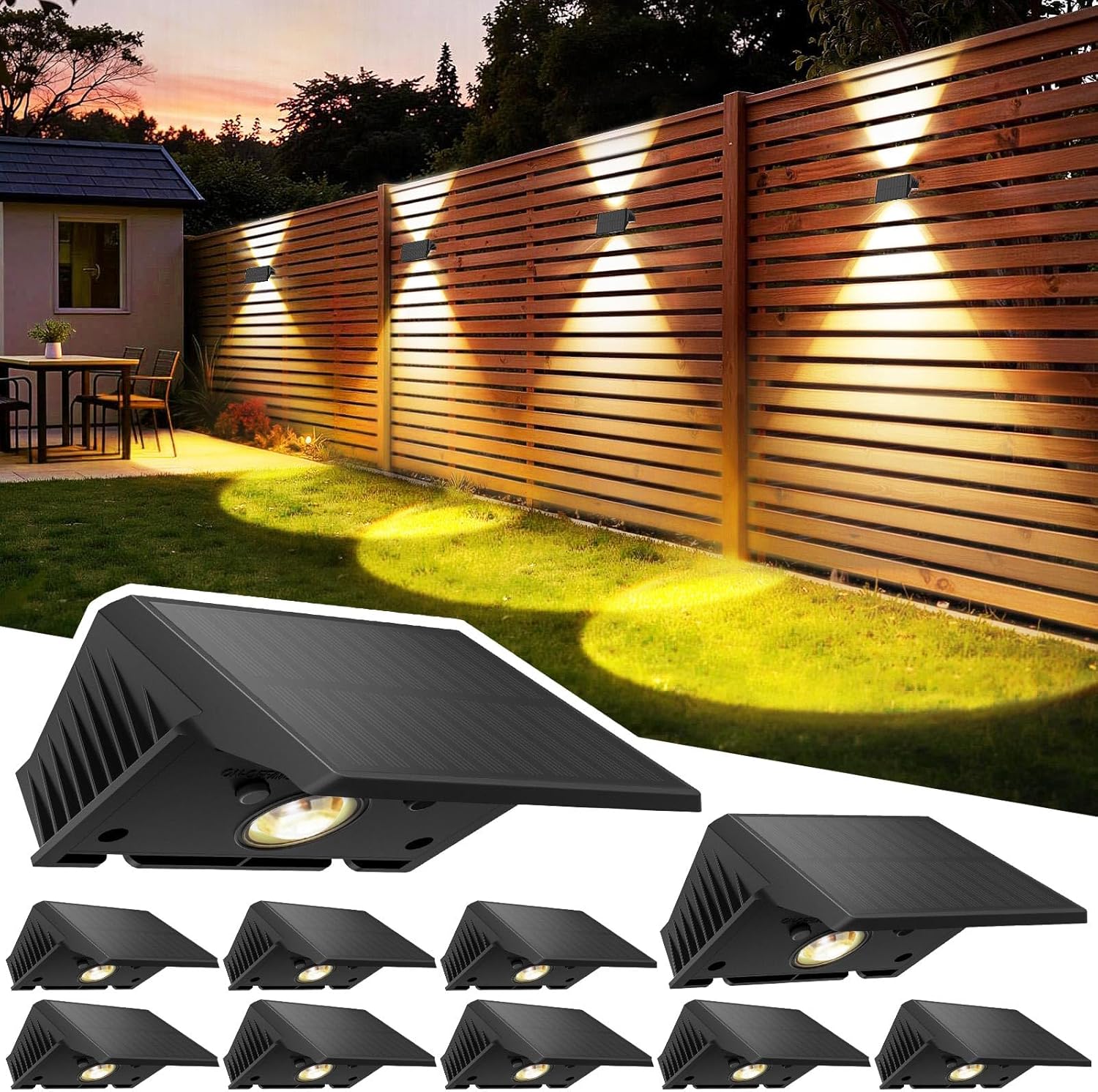 Detalle de Delaiglow 10 Pack Solar Fence Lights Outdoor – Warm White, IP67 Up & Down Wall Lights