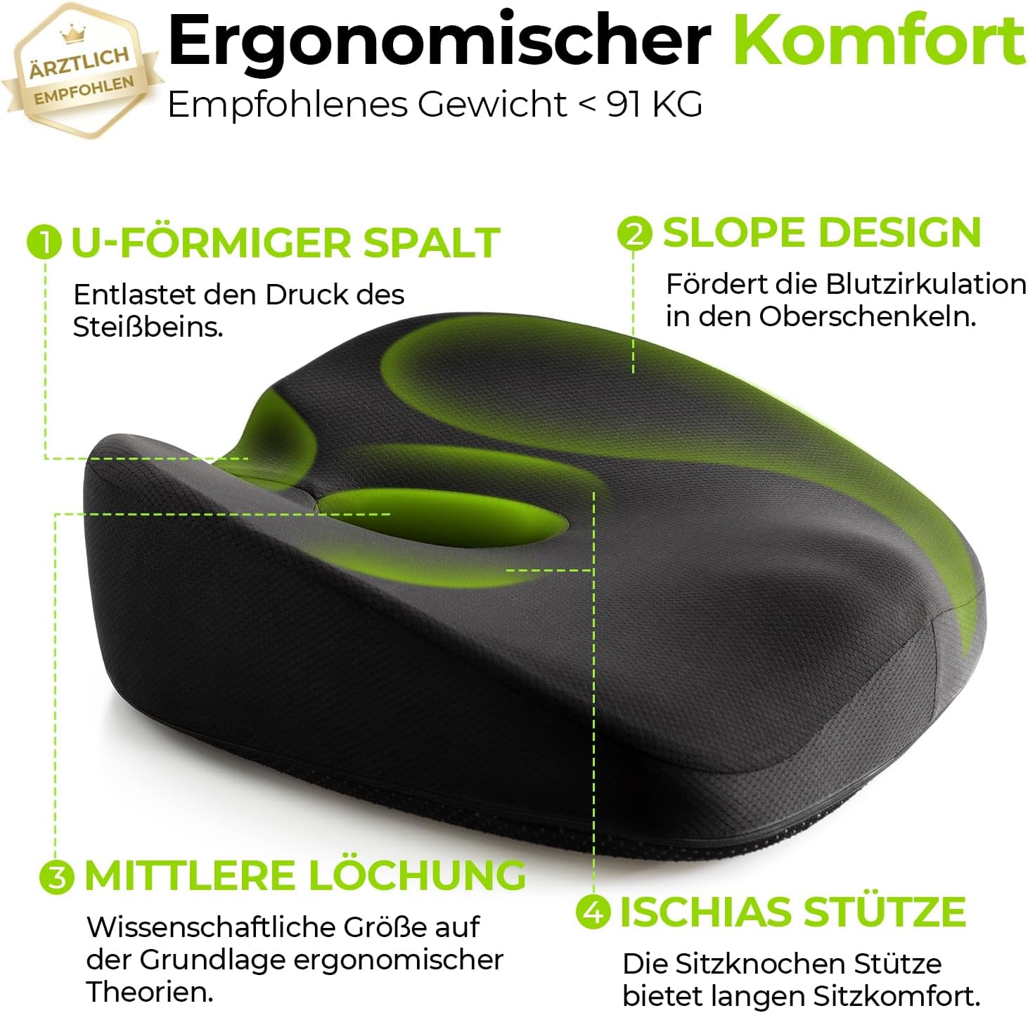 Detalle de AUVON Sitzkissen orthopädisch — U-förmiges Steißbeinkissen
