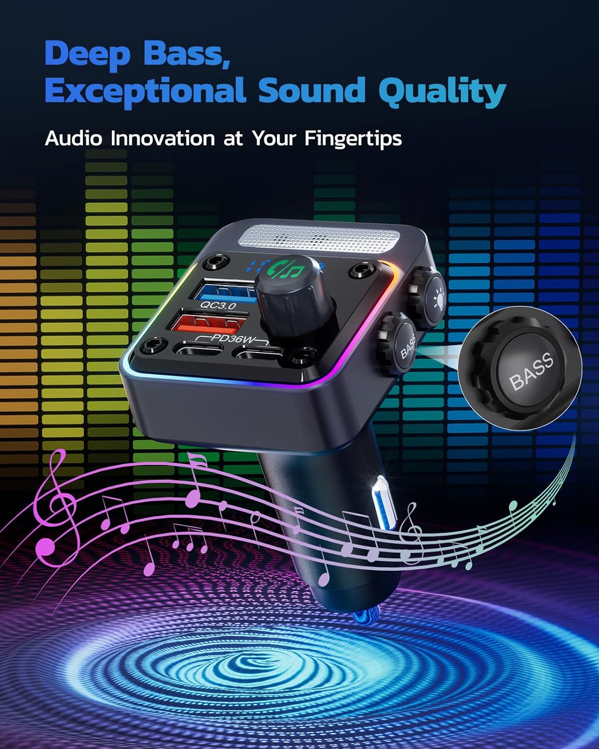 Thumbnail 3 de Nulaxy 54W Bluetooth 5.3 Car Adapter with FM Transmitter