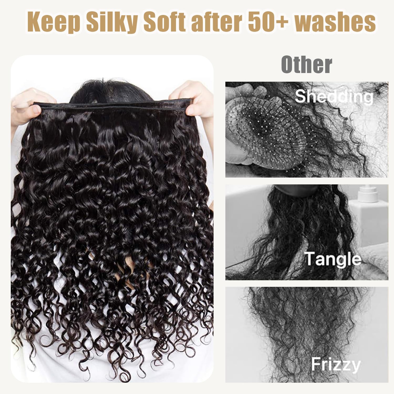 Detalle de Raw Bundles Human Hair Deep Wave — 15A Unprocessed Curly Bundles (22, 24, 26 Inches)