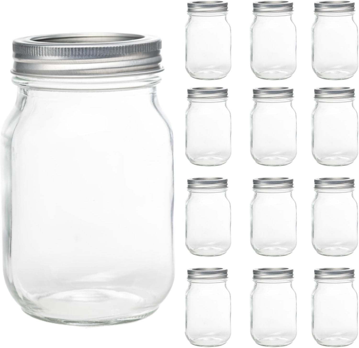 Thumbnail 6 de Yodecy 12-Pack 16 oz Wide Mouth Clear Mason Jars with Silver Lids (Airtight Storage)