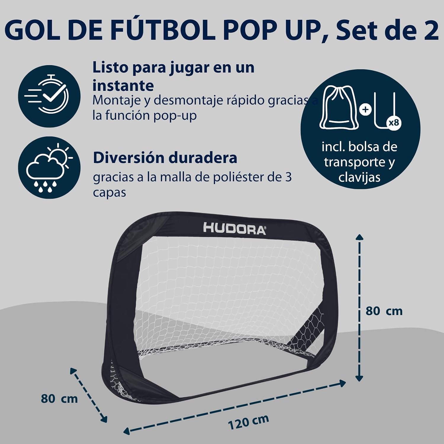 Detalle 2 de HUDORA Conjunto 2 porterías plegables para jardín